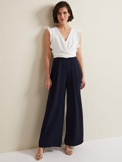 Phase Eight Ayla Colour Block Wide Leg Jumpsuit, Navy/Ivory, Navy/Ivory