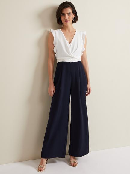 Phase Eight Ayla Colour Block Wide Leg Jumpsuit, Navy/Ivory, Navy/Ivory