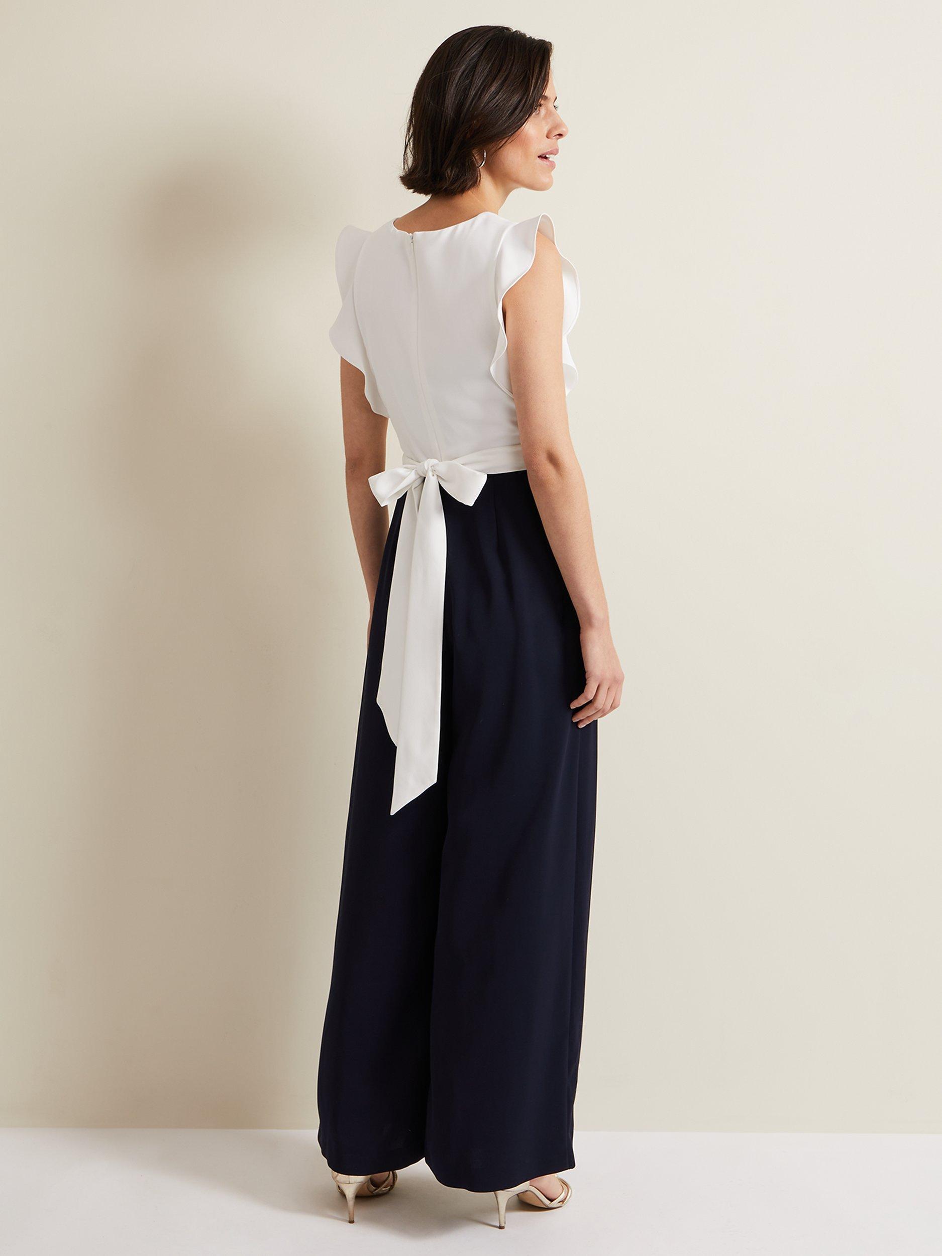 Product image 2 of 8, which shows Phase Eight Ayla Colour Block Wide Leg Jumpsuit, Navy/Ivory, 26