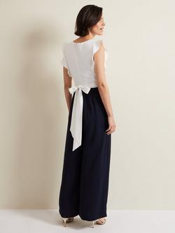 Phase Eight Ayla Colour Block Wide Leg Jumpsuit, Navy/Ivory - view 2, Navy/Ivory