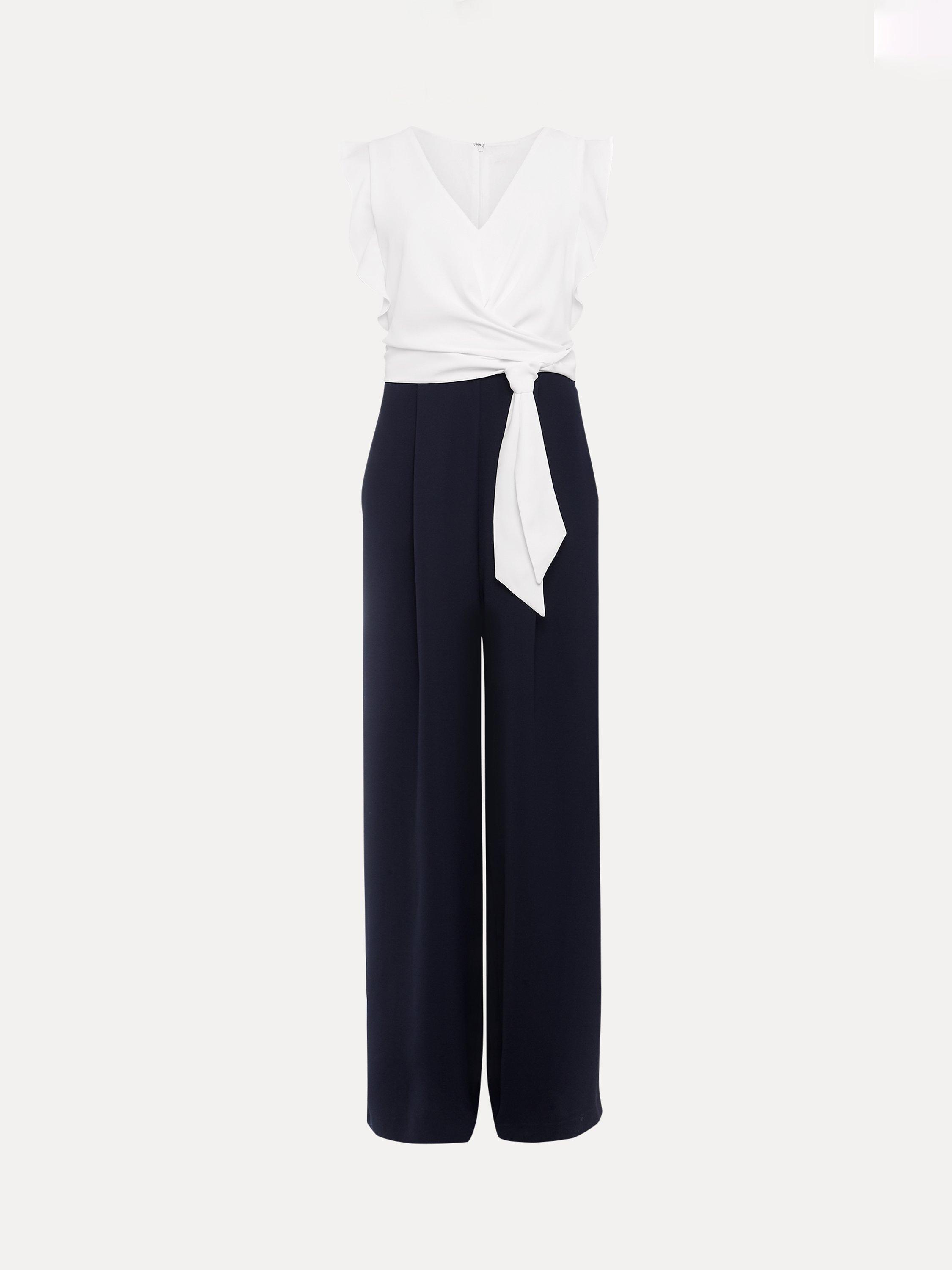 Product image 5 of 8, which shows Phase Eight Ayla Colour Block Wide Leg Jumpsuit, Navy/Ivory, 26