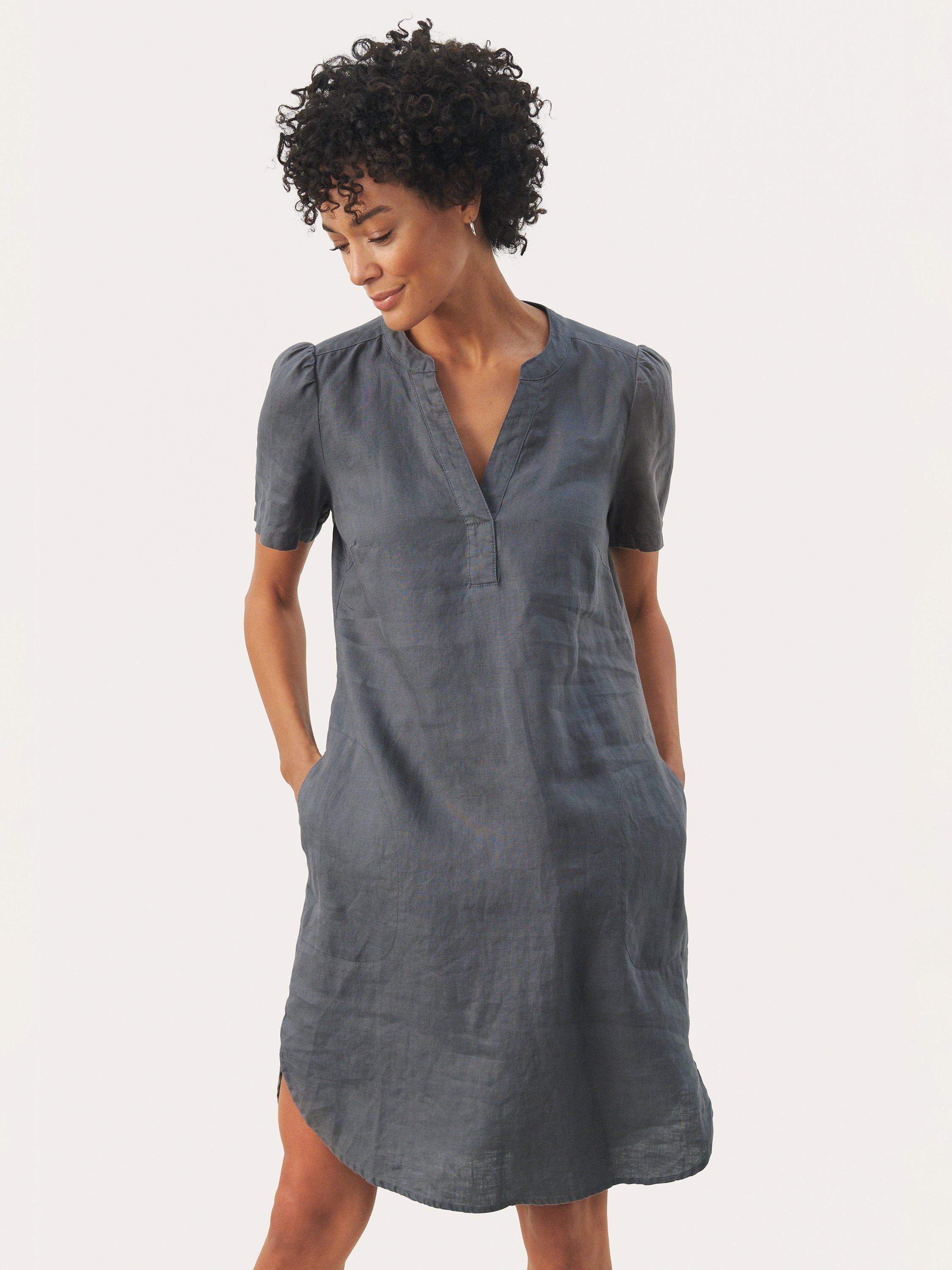 Part Two Aminase Linen Short Sleeve Pocket Dress, Turbulence