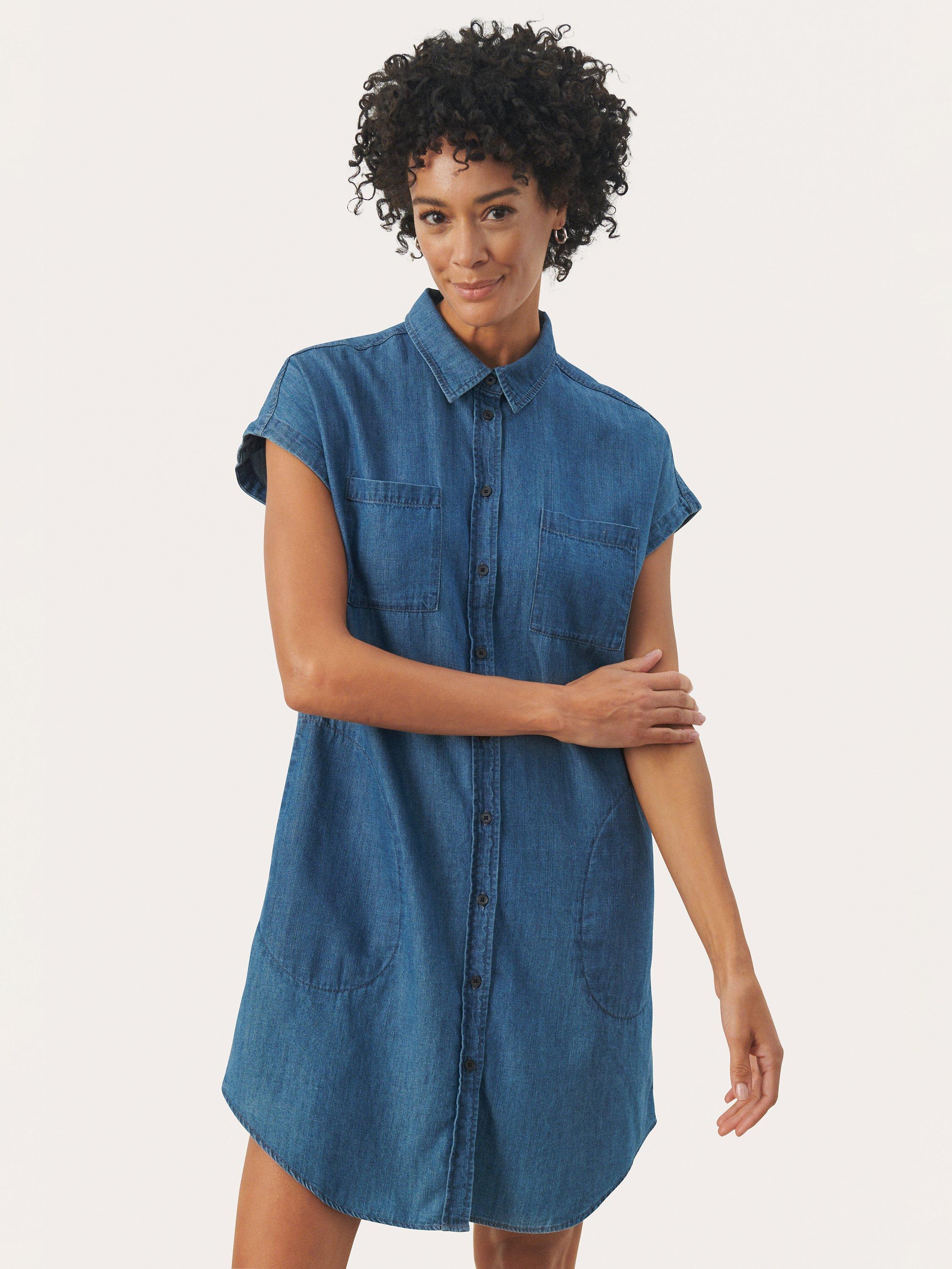 Part Two Ellena Short Sleeve Denim Shirt Dress, Medium Blue Denim