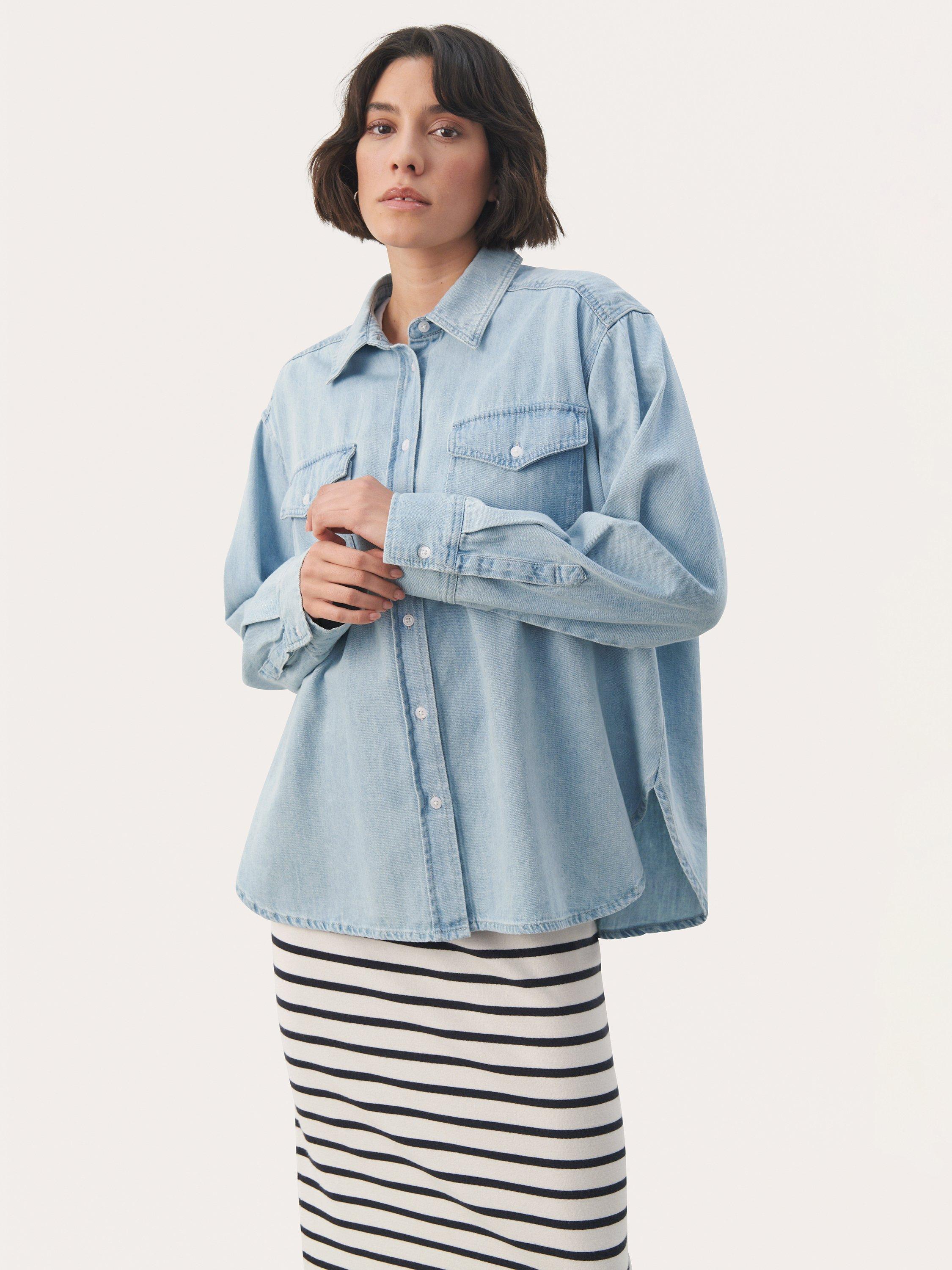 Part Two Collette Long Sleeve Denim Shirt, Whiteish Blue, 12