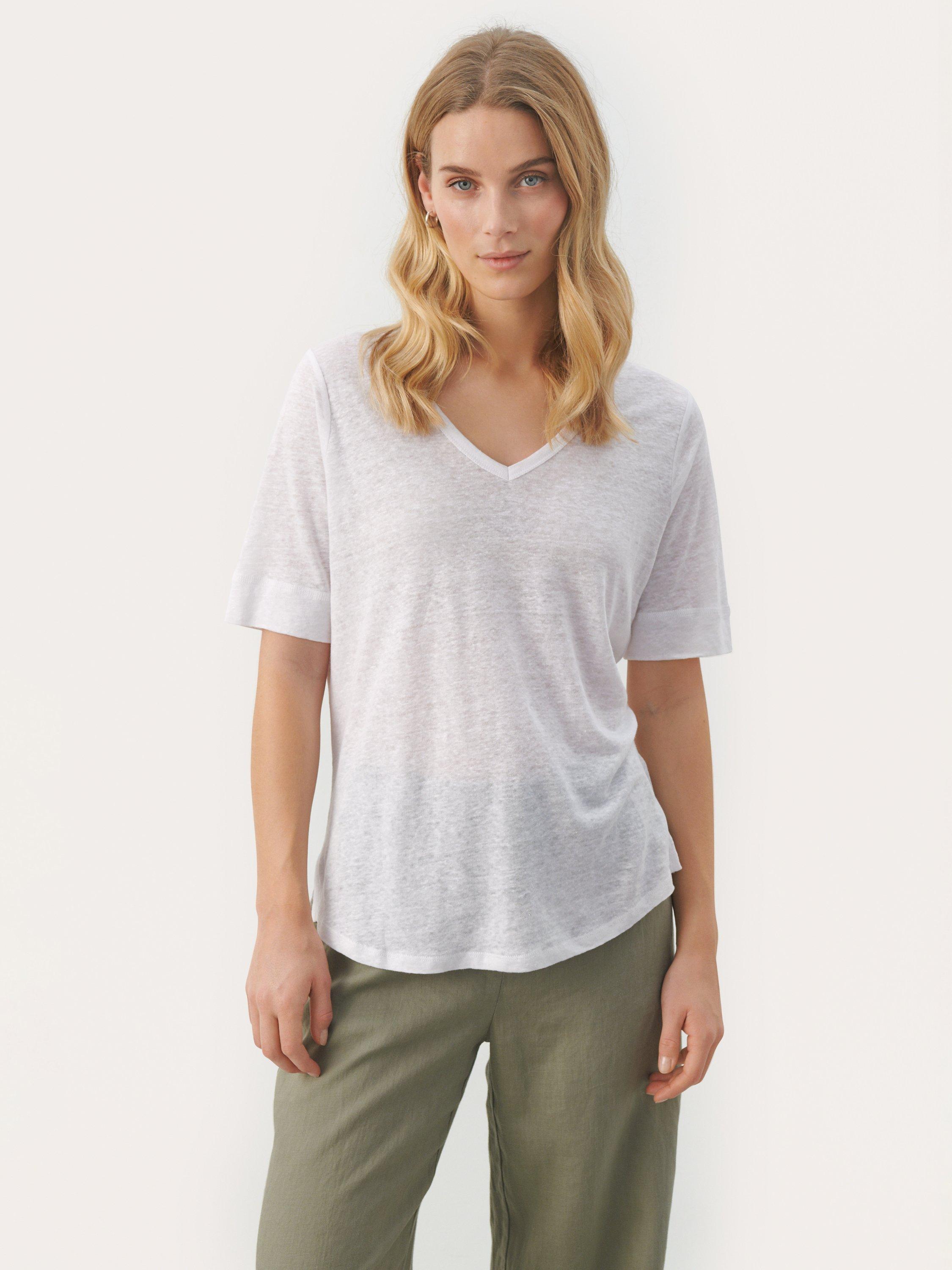 Part Two Curlies Linen V-Neck T-Shirt, Bright White