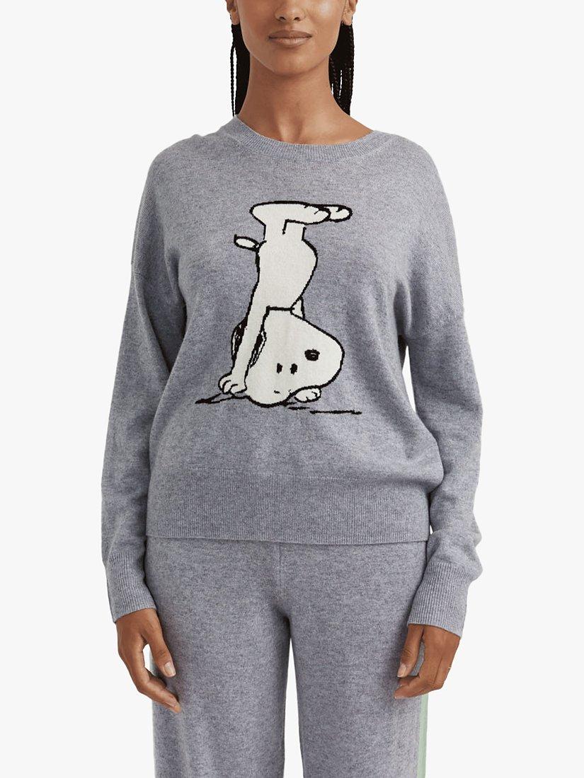 Product image 1 of 4, which shows Chinti & Parker Wool and Cashmere Blend Dancing Snoopy Jumper, Grey Marl, XS