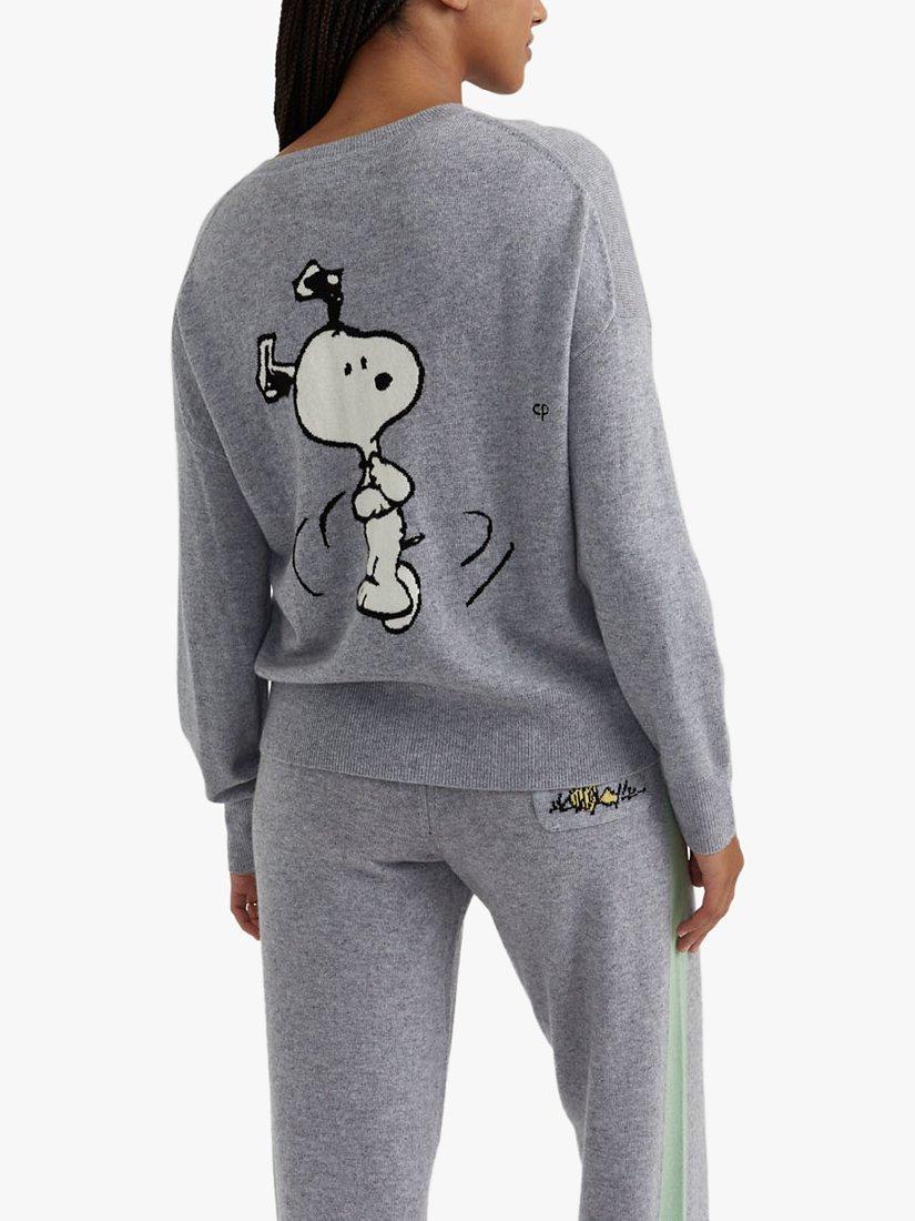 Product image 2 of 4, which shows Chinti & Parker Wool and Cashmere Blend Dancing Snoopy Jumper, Grey Marl, XS