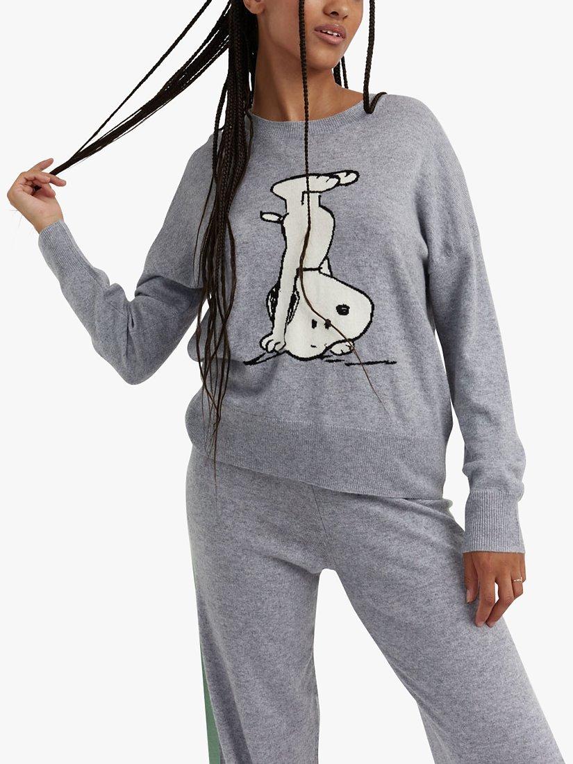 Product image 4 of 4, which shows Chinti & Parker Wool and Cashmere Blend Dancing Snoopy Jumper, Grey Marl, XS