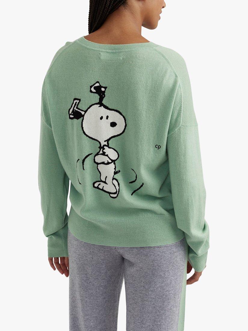 Product image 2 of 3, which shows Chinti & Parker Wool and Cashmere Blend Dancing Snoopy Jumper, Pistachio Green, XL