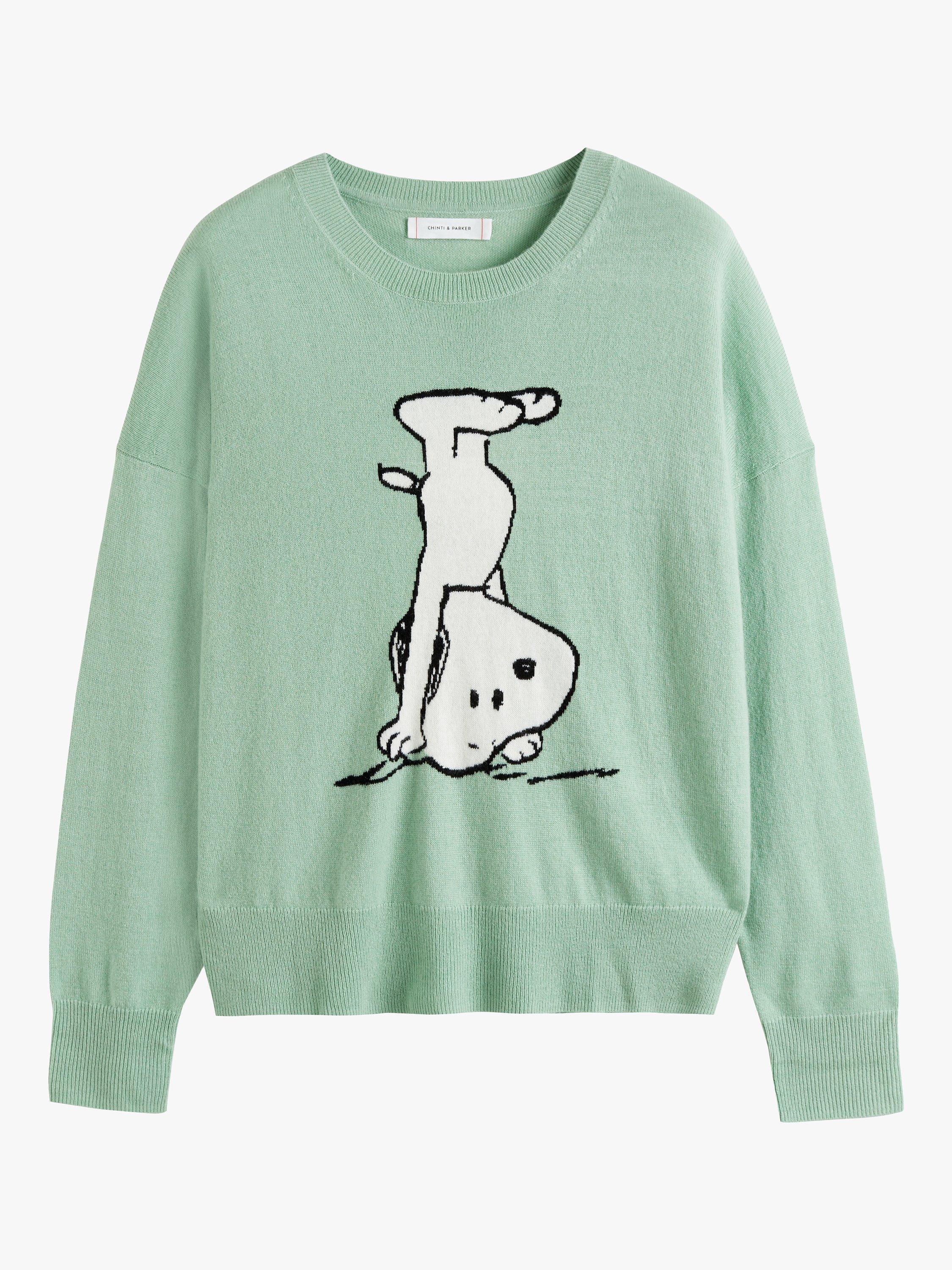 Product image 3 of 3, which shows Chinti & Parker Wool and Cashmere Blend Dancing Snoopy Jumper, Pistachio Green, XL
