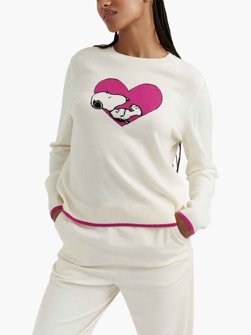 Product image 1 of 3, which shows Chinti & Parker Wool and Cashmere Blend Snoopy Love Jumper, Cream/Berry, S
