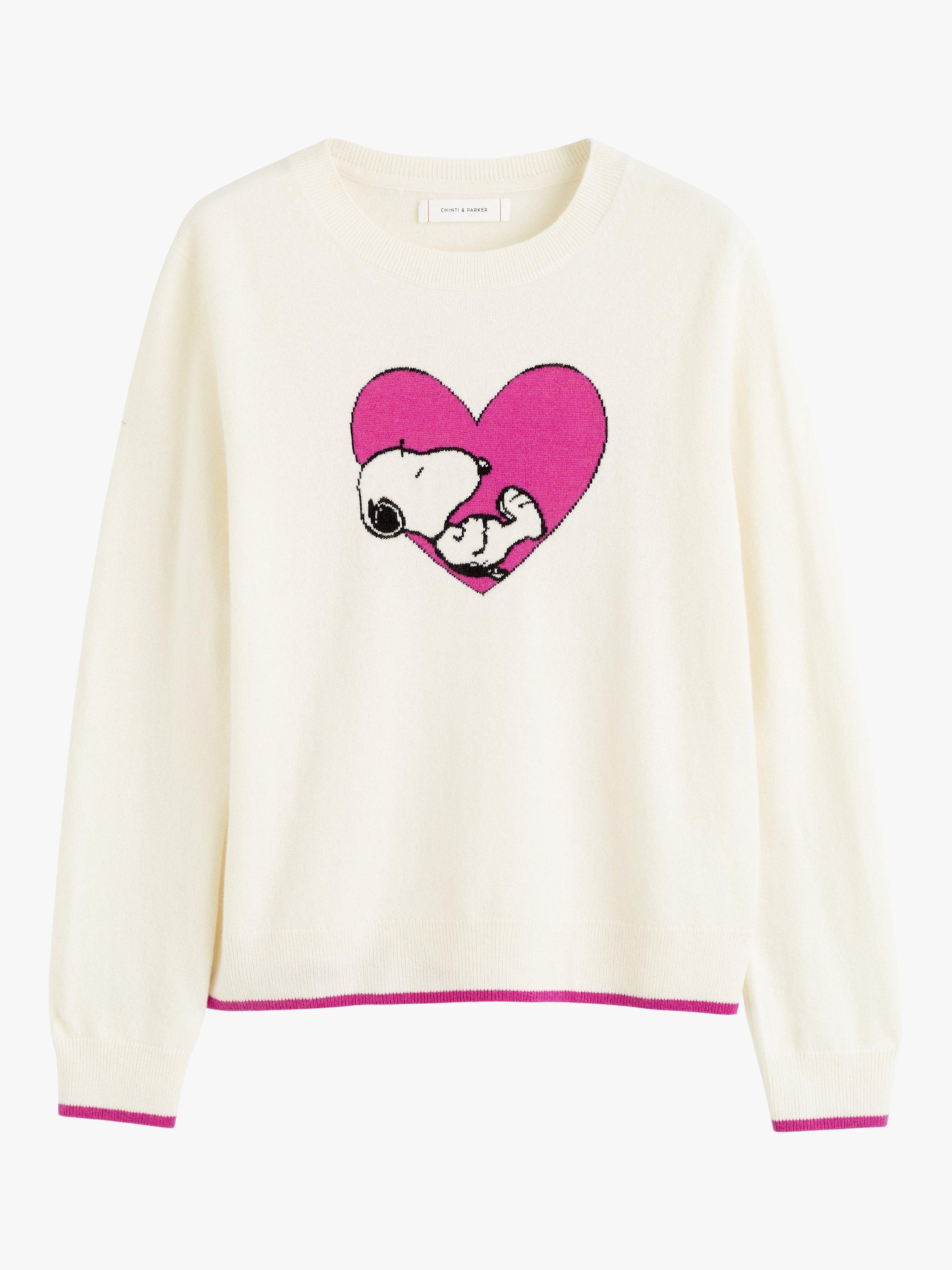 Product image 3 of 3, which shows Chinti & Parker Wool and Cashmere Blend Snoopy Love Jumper, Cream/Berry, S