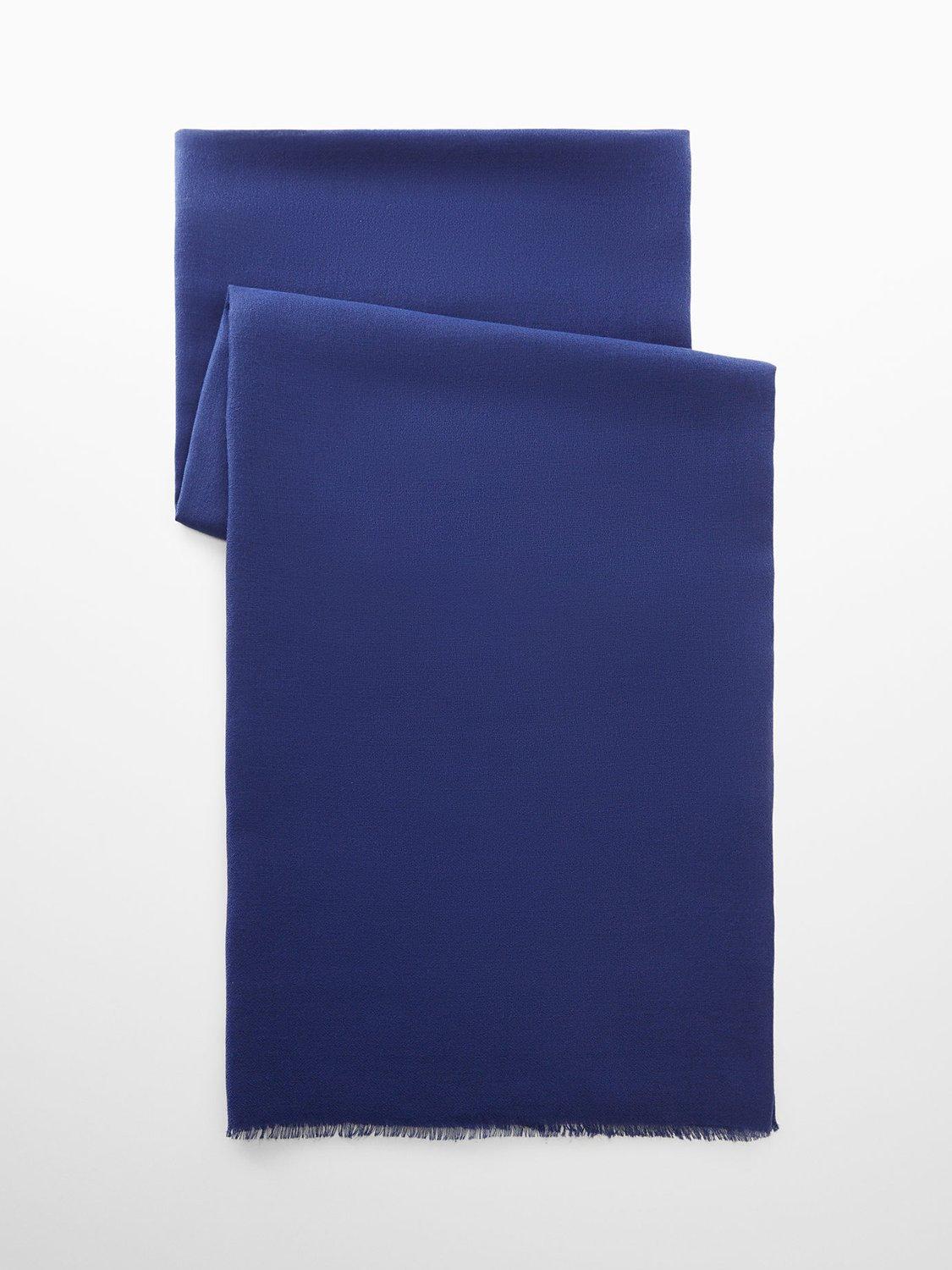 Mango Frayed Hem Flowy Scarf, Medium Blue, One Size