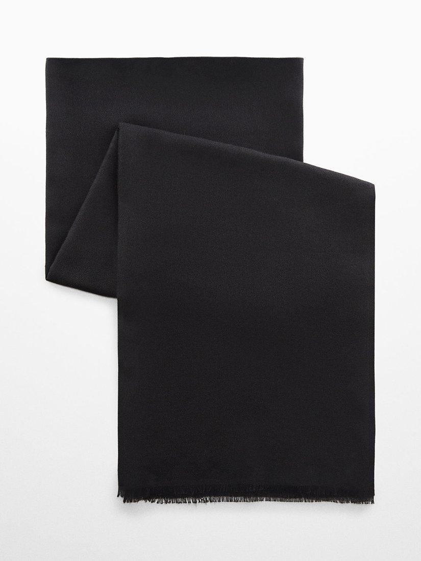 Mango Frayed Hem Flowy Scarf, Black, One Size