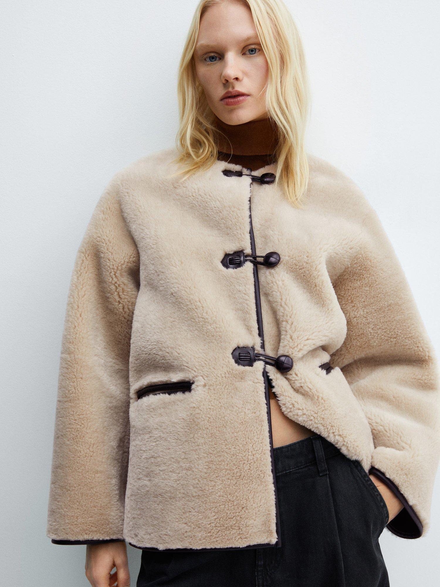 Mango Bethoven Faux Fur Coat, Light Beige