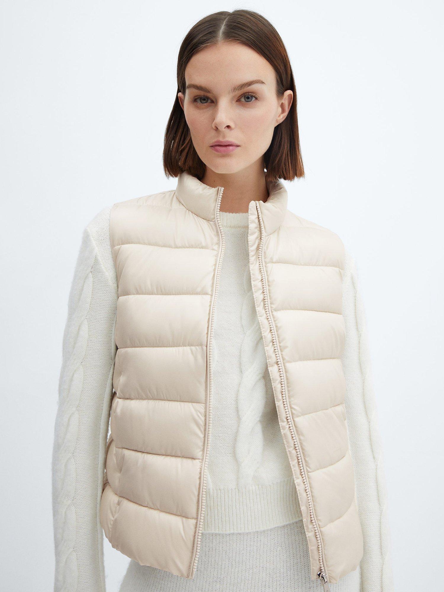 Mango Ultra Light Quilted Gilet, Light Beige