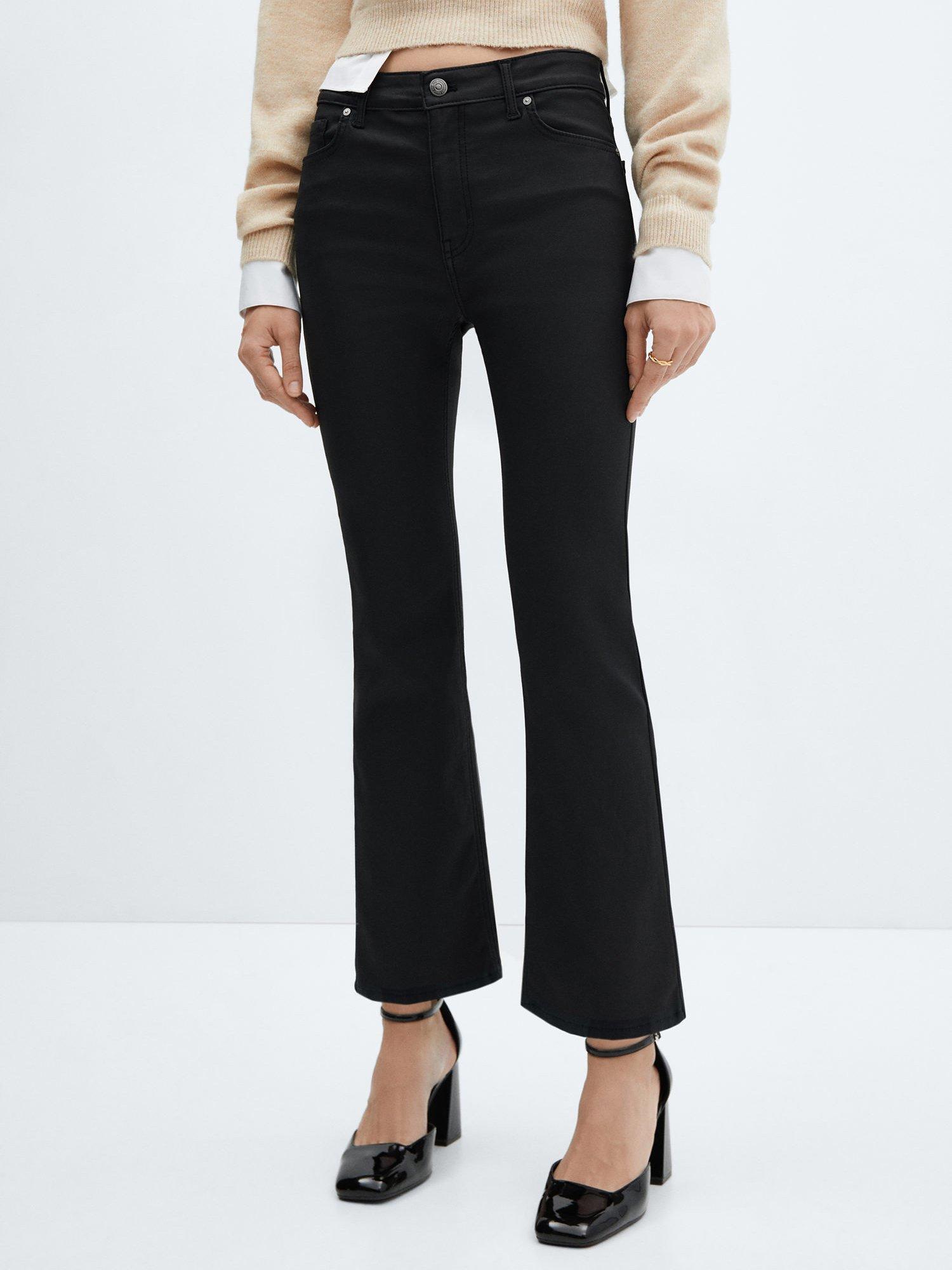 Mango Sienna Waxed Flared Cropped Jeans, Black