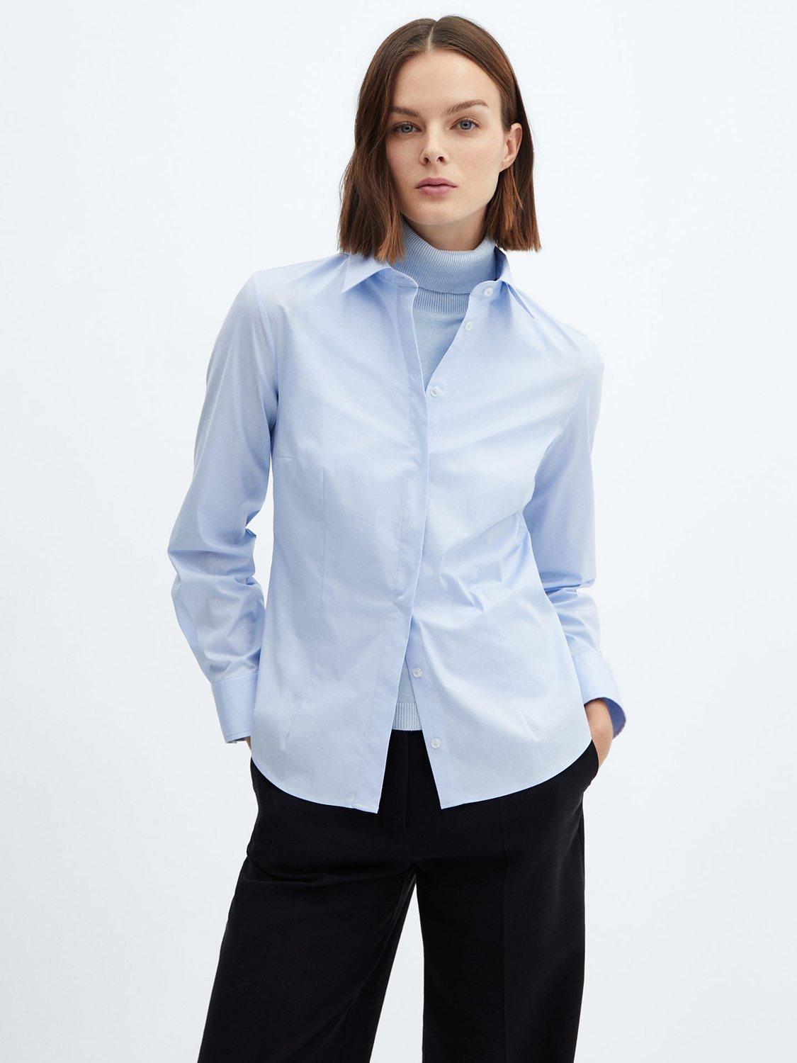 Mango Sofia Essential Long Sleeve Shirt, Pastel Blue