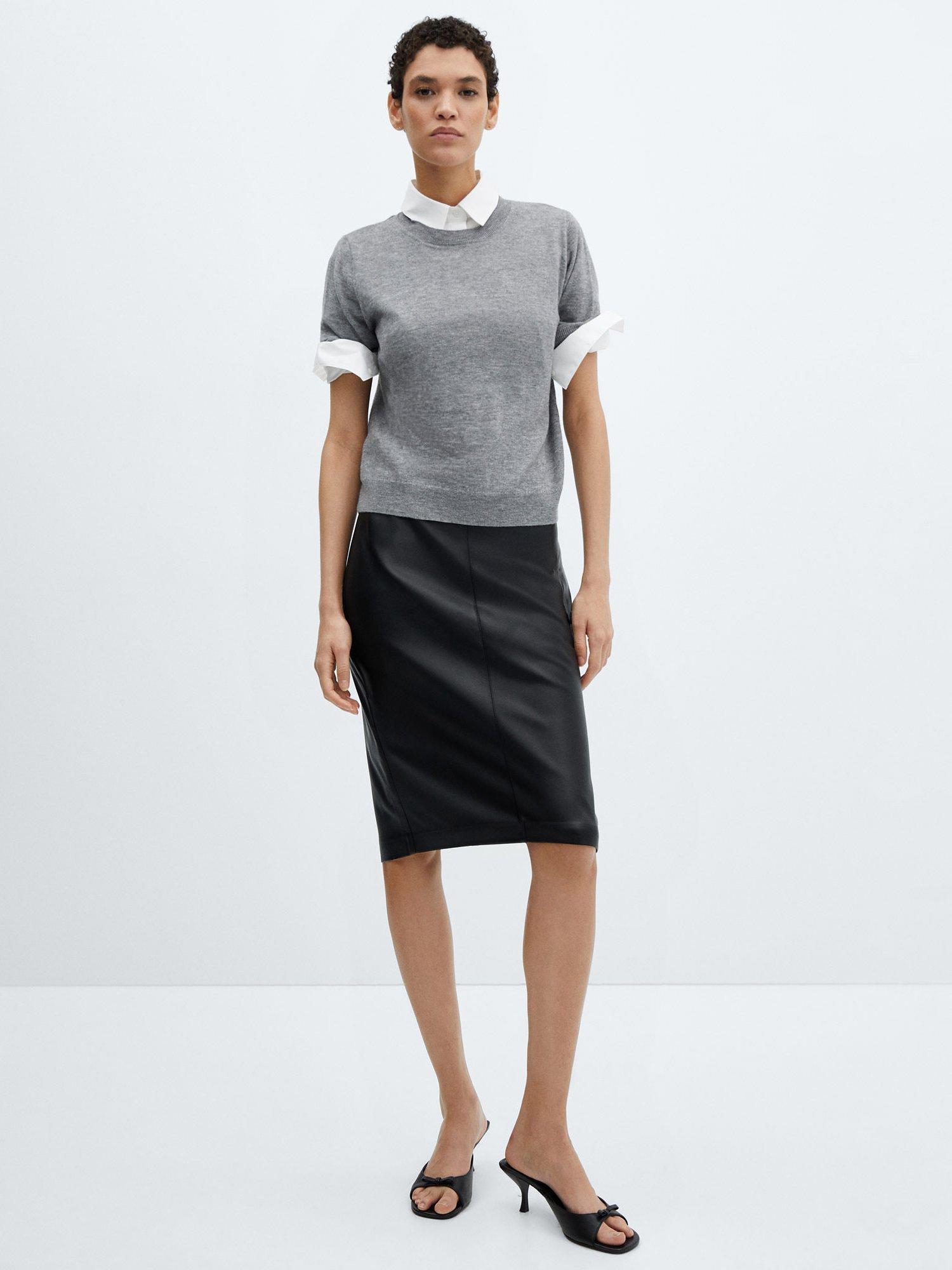 Mango Faux Leather Pencil Skirt Black