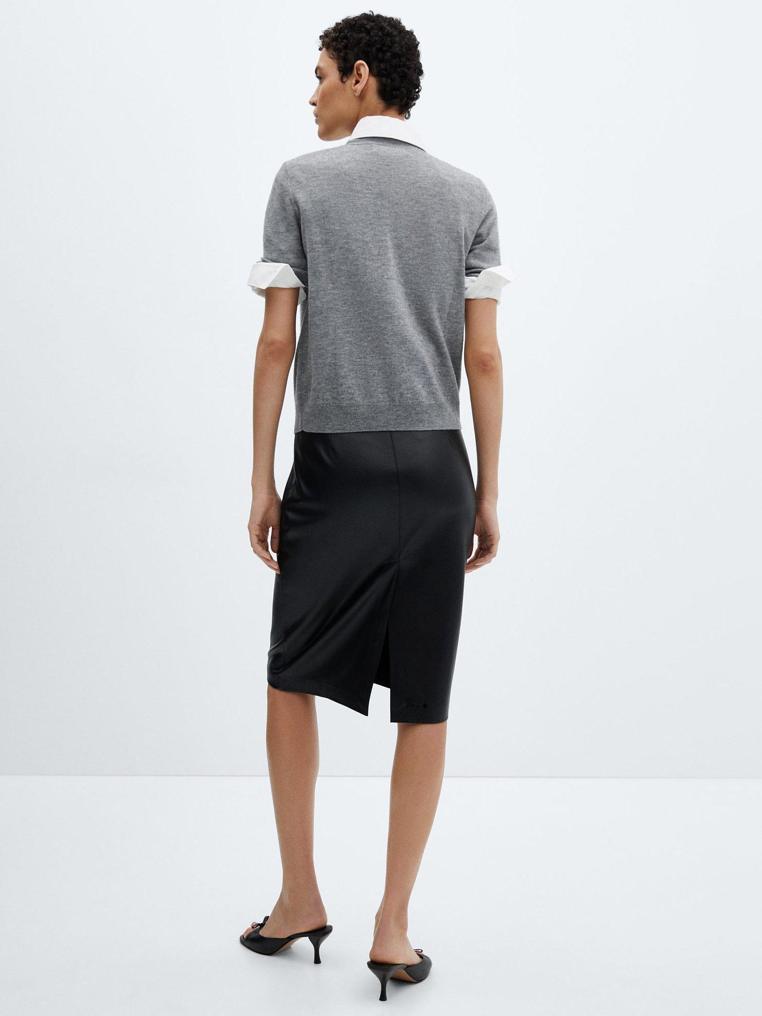 Product image 4 of 8, which shows Mango Faux Leather Pencil Skirt, Black, 6