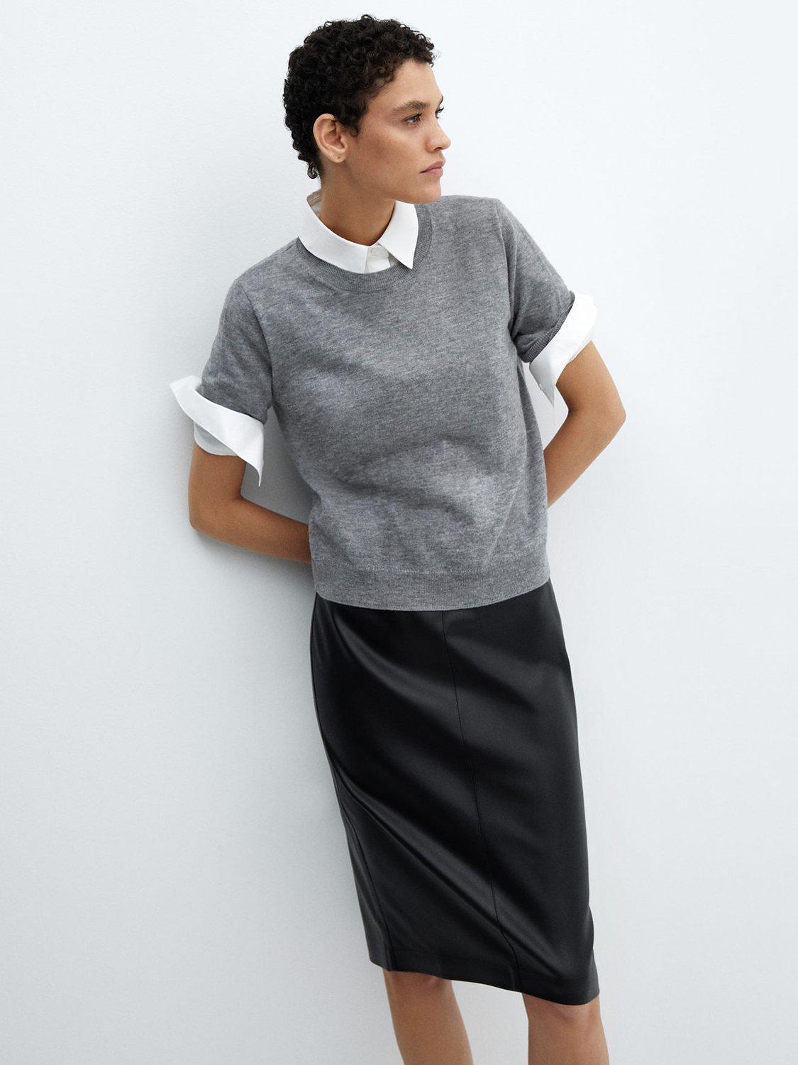 Product image 6 of 8, which shows Mango Faux Leather Pencil Skirt, Black, 6