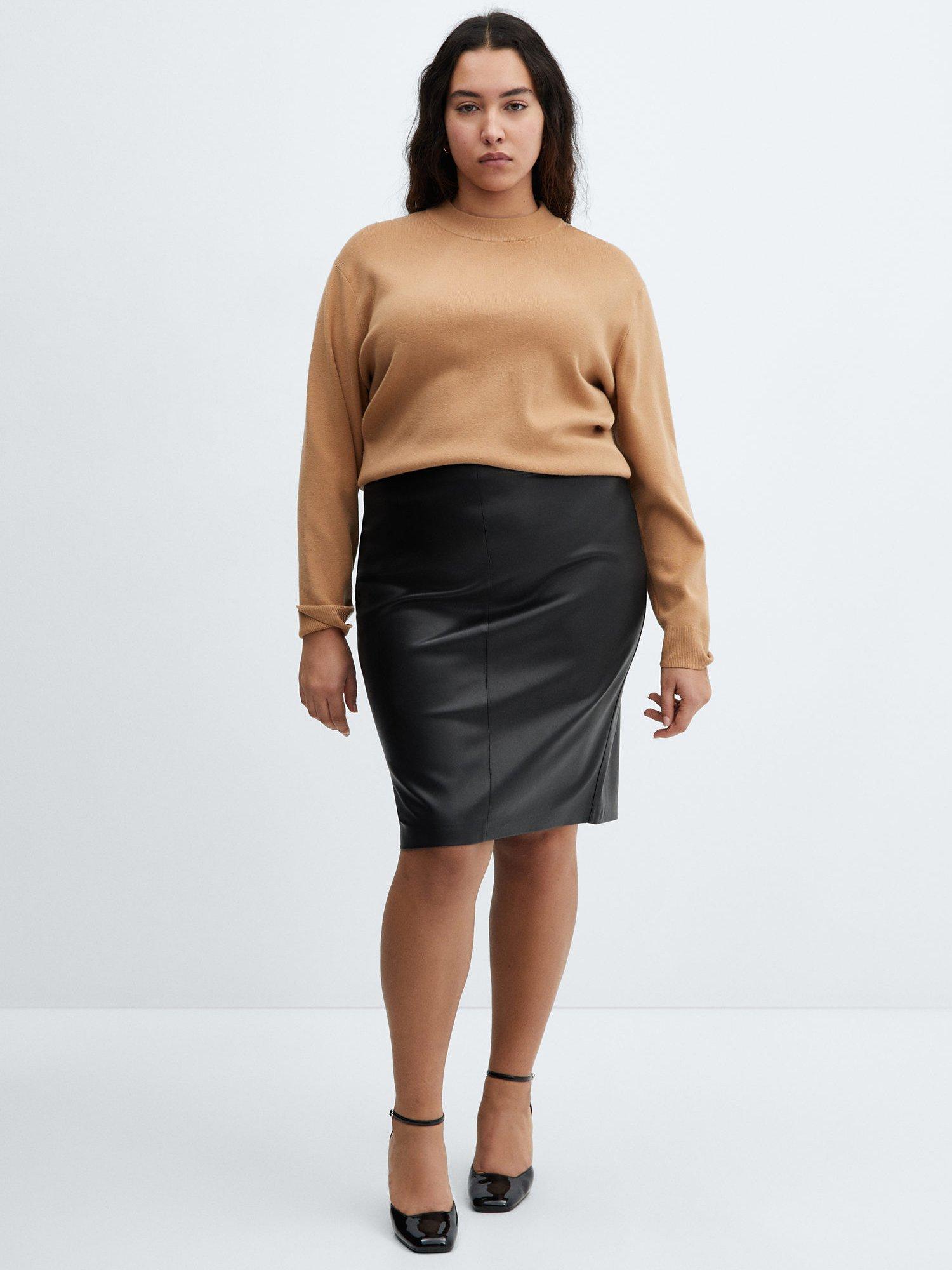 Product image 7 of 8, which shows Mango Faux Leather Pencil Skirt, Black, 6