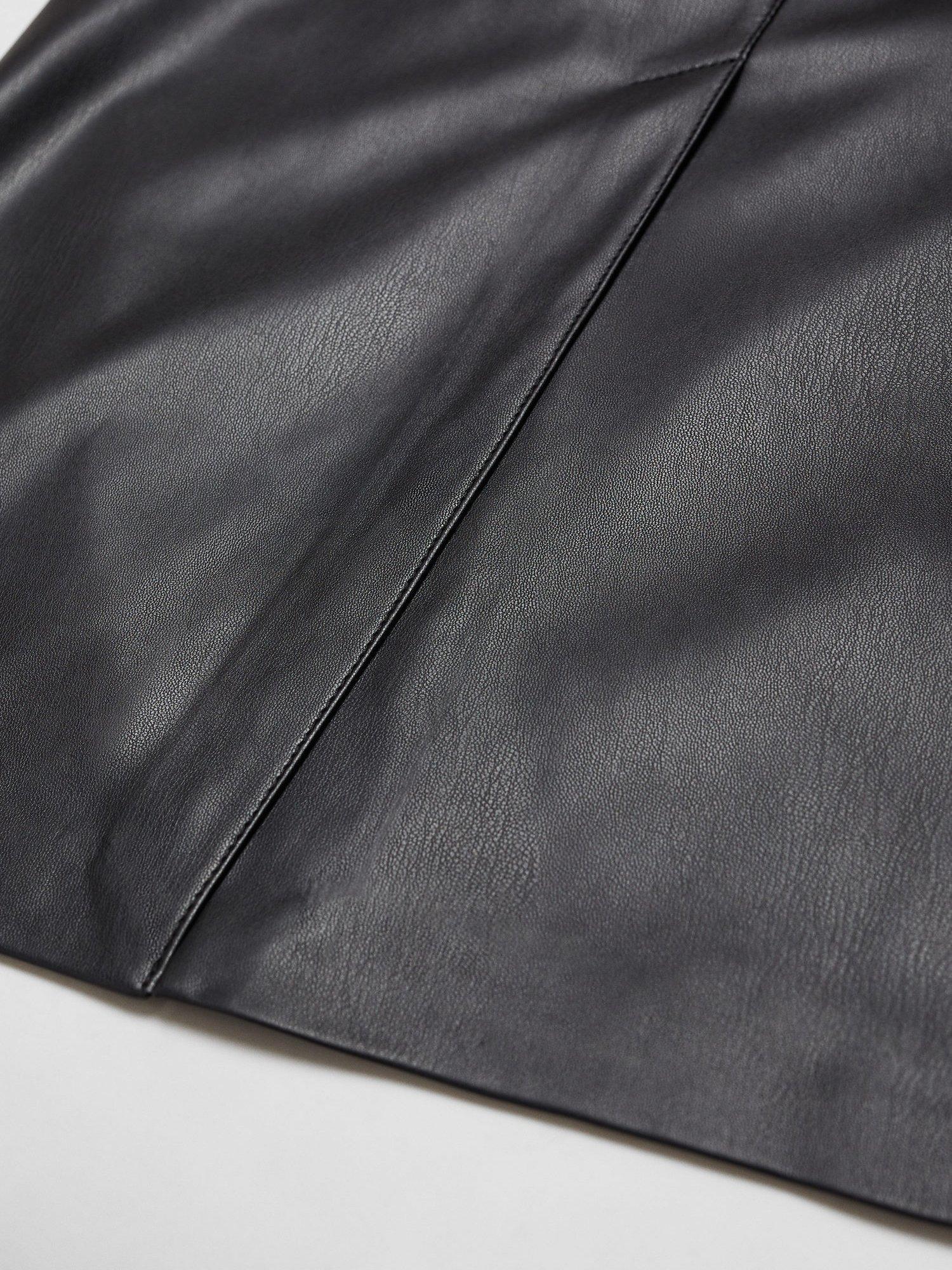 Product image 8 of 8, which shows Mango Faux Leather Pencil Skirt, Black, 6