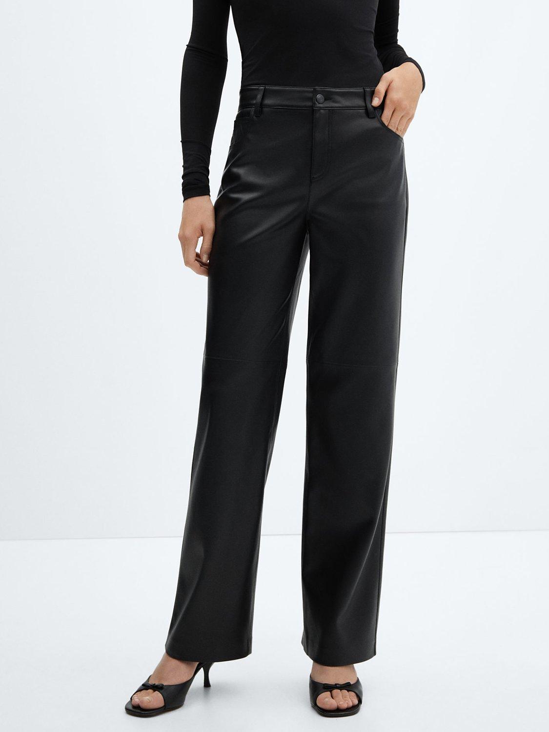 Mango Faux Leather High Waist Trousers Black