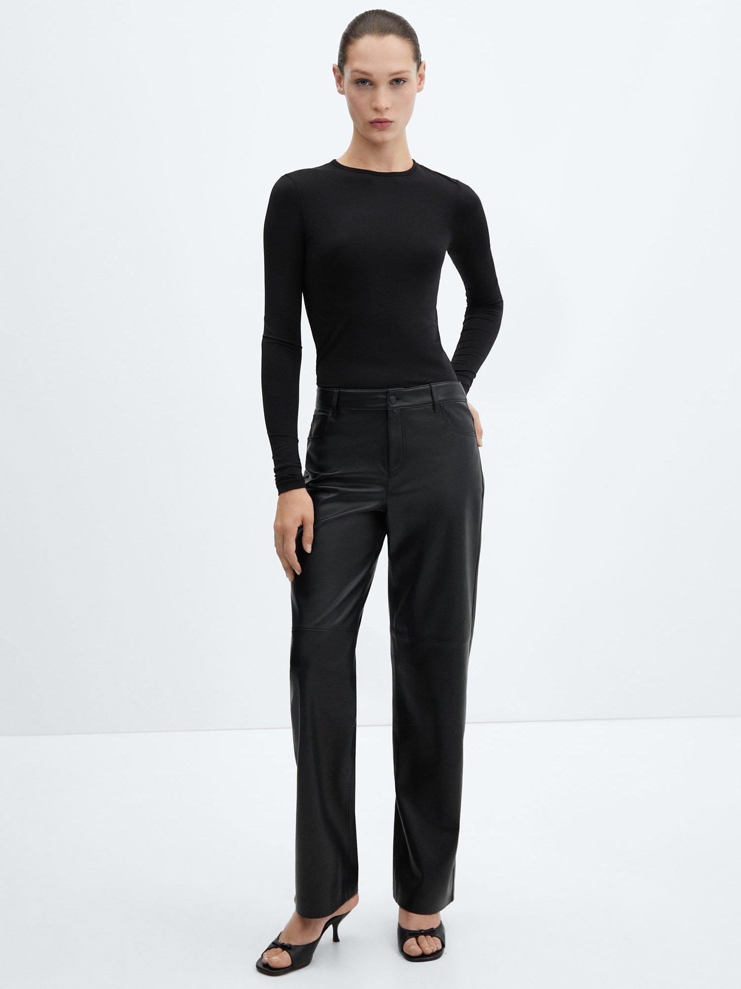 Product image 2 of 8, which shows Mango Faux Leather High Waist Trousers, Black, 4