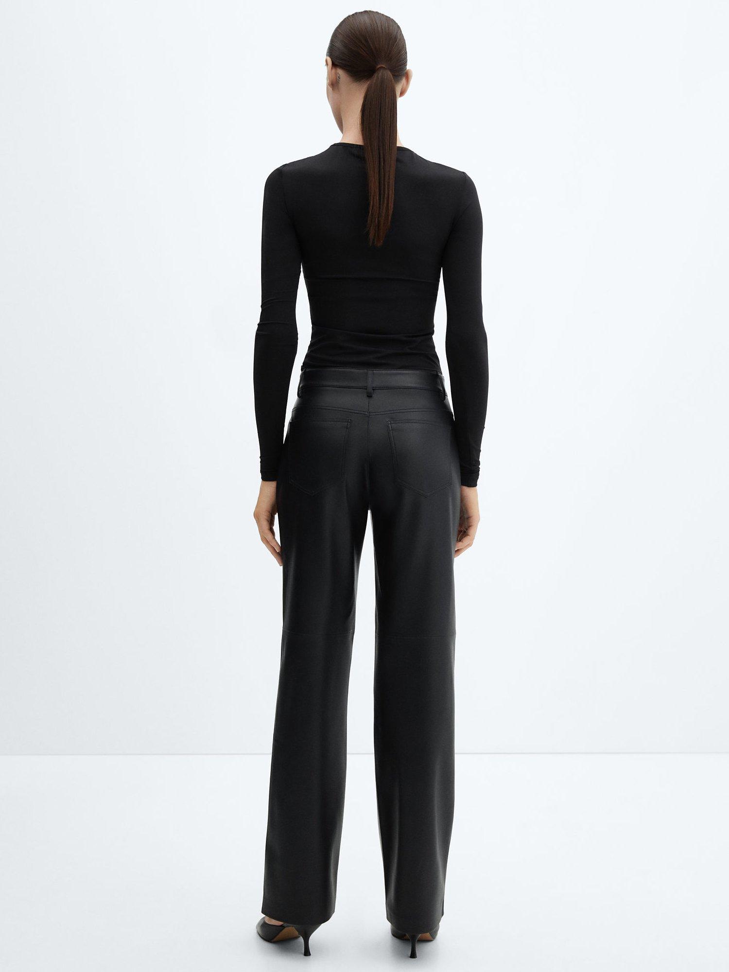 Product image 4 of 8, which shows Mango Faux Leather High Waist Trousers, Black, 4