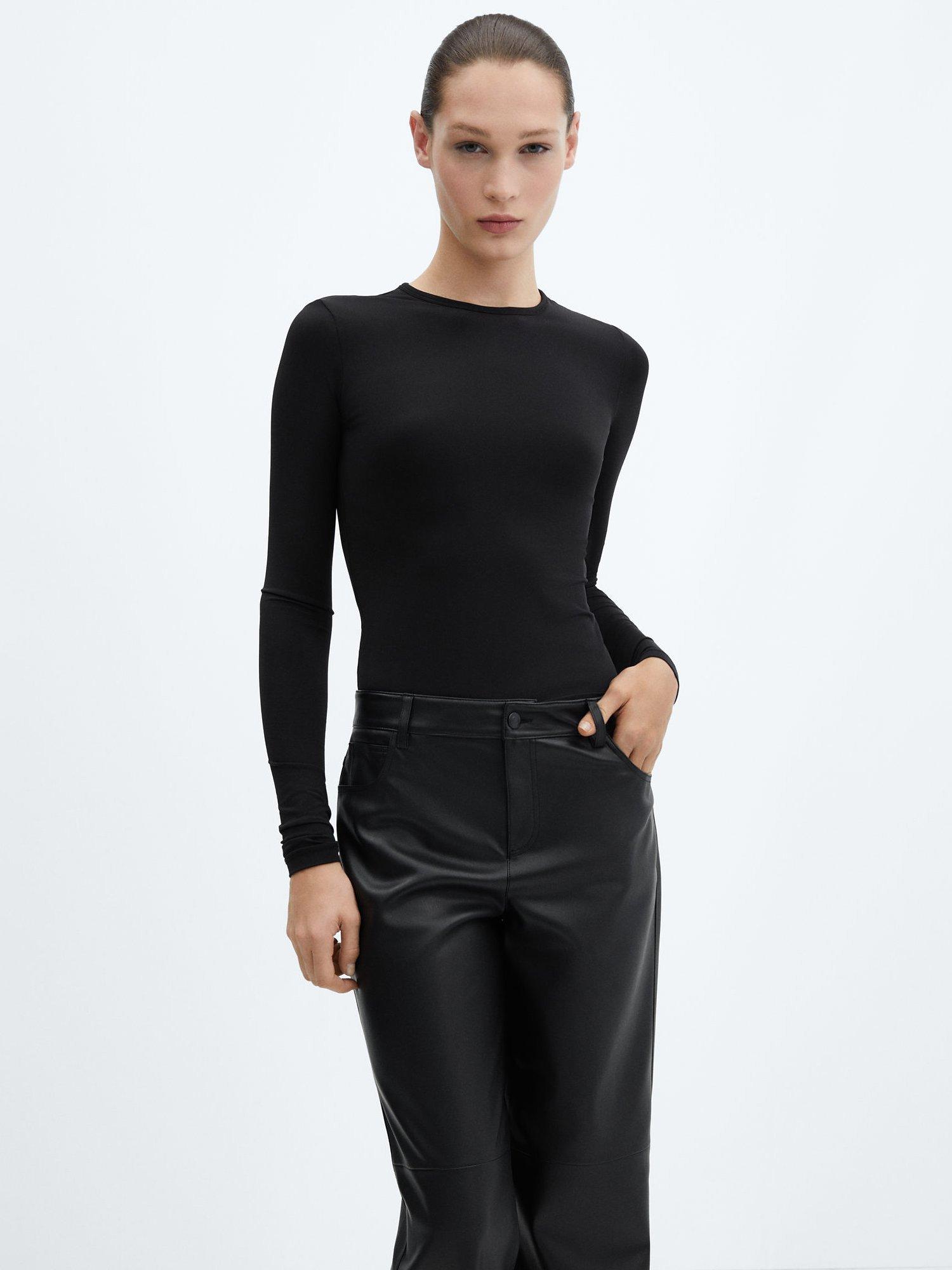 Product image 5 of 8, which shows Mango Faux Leather High Waist Trousers, Black, 4
