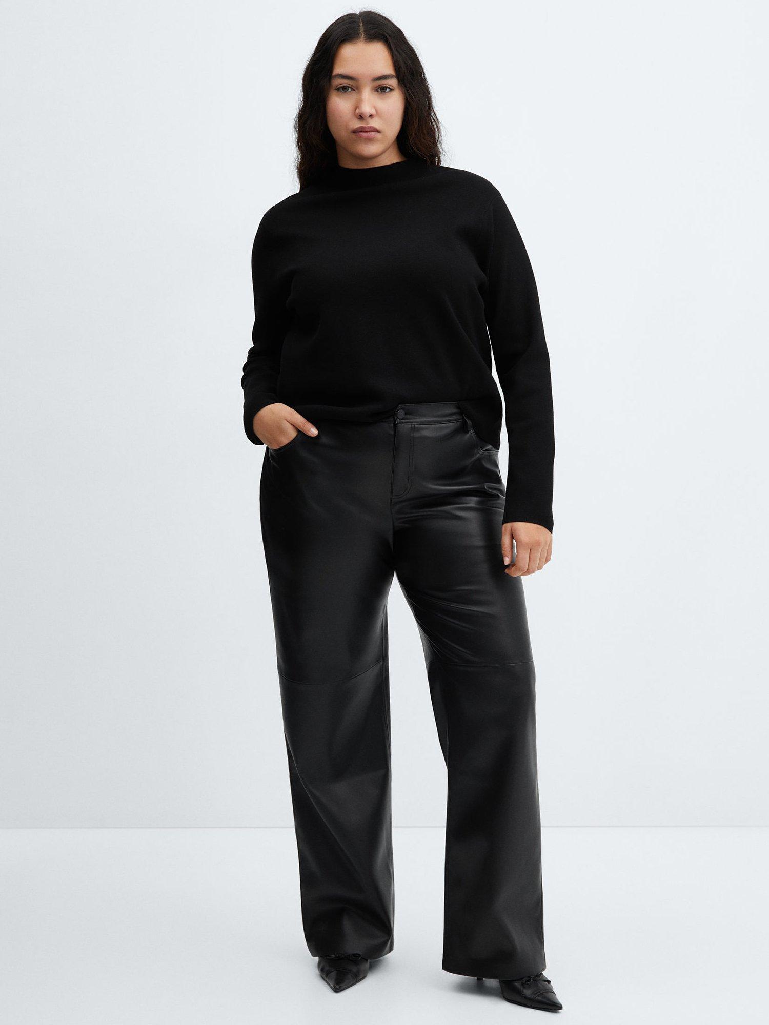 Product image 7 of 8, which shows Mango Faux Leather High Waist Trousers, Black, 4