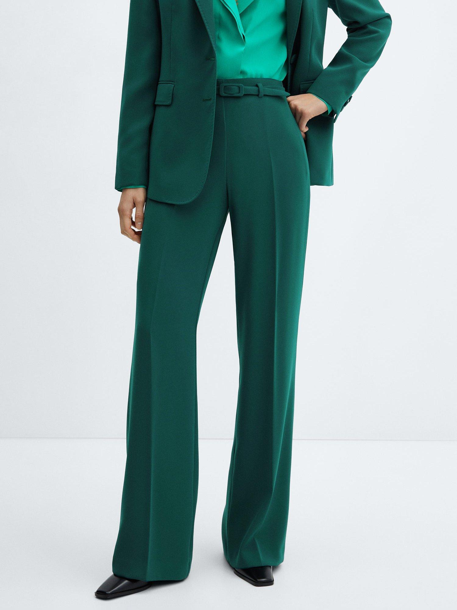 Mango Iguana Wide Leg Trousers, Dark Green