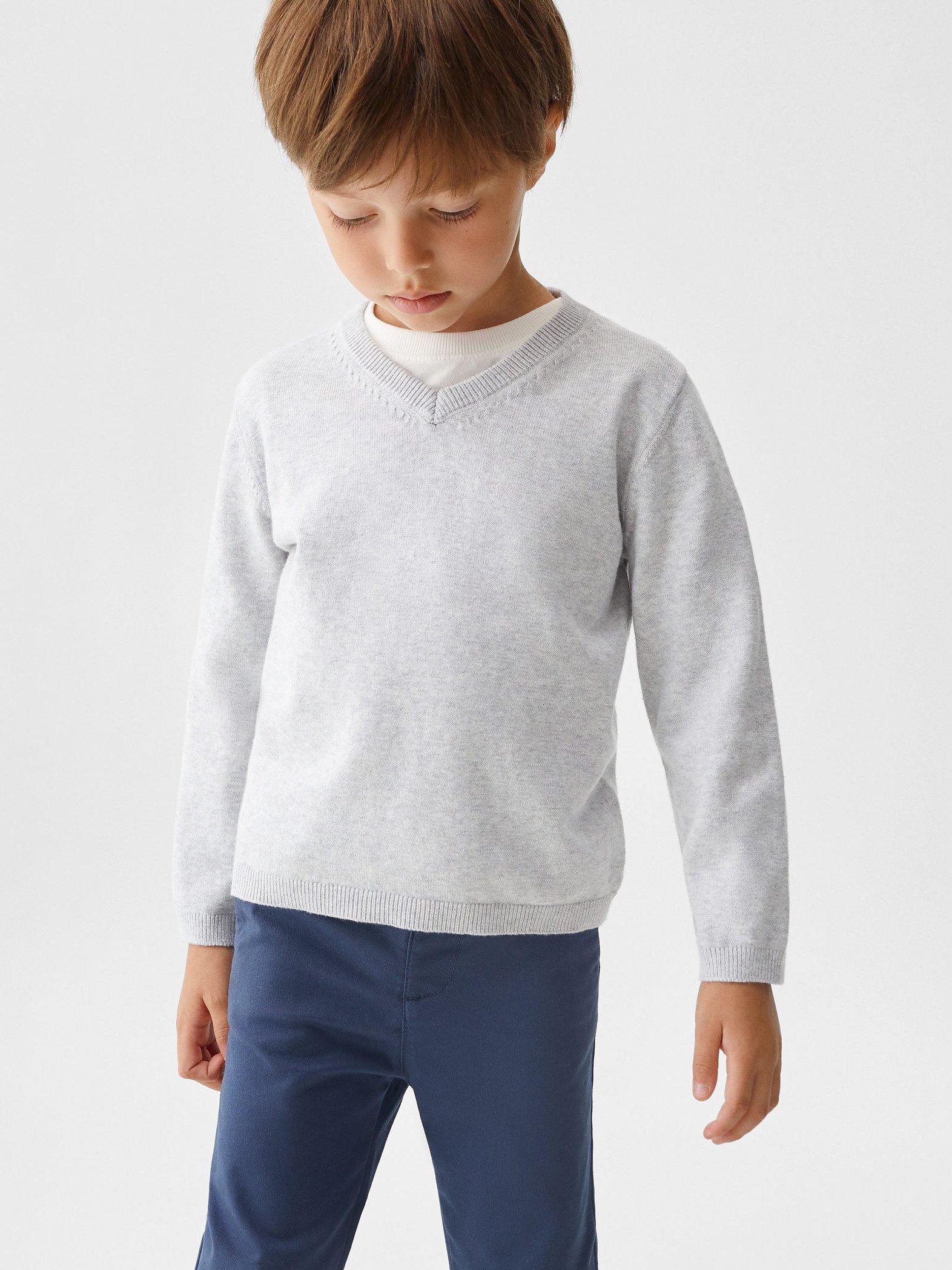 Mango Kids' Picob V Neck Jumper, Grey