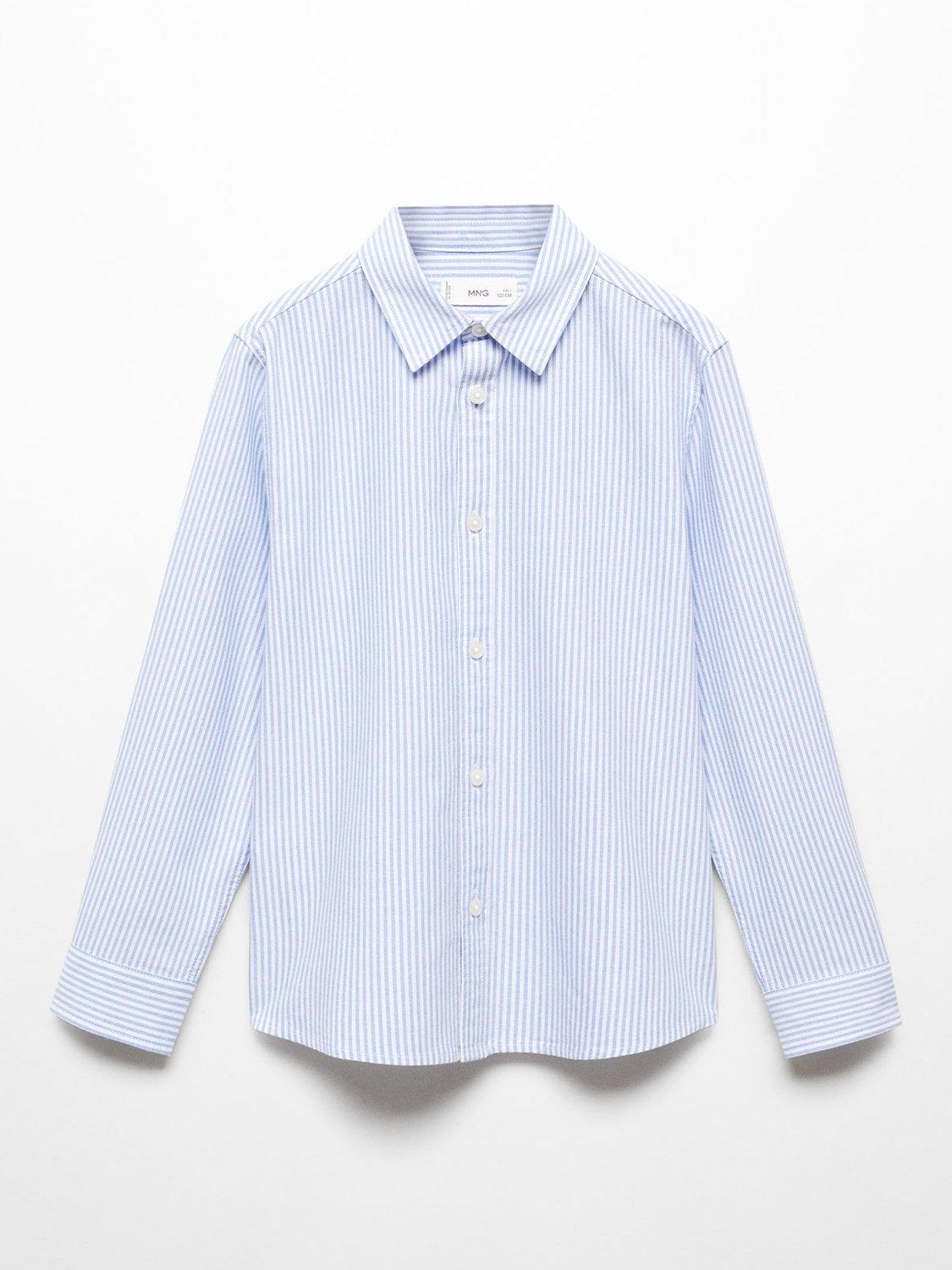 Mango Kids' Regular Fit Cotton Stripe Oxford Shirt, Medium Blue