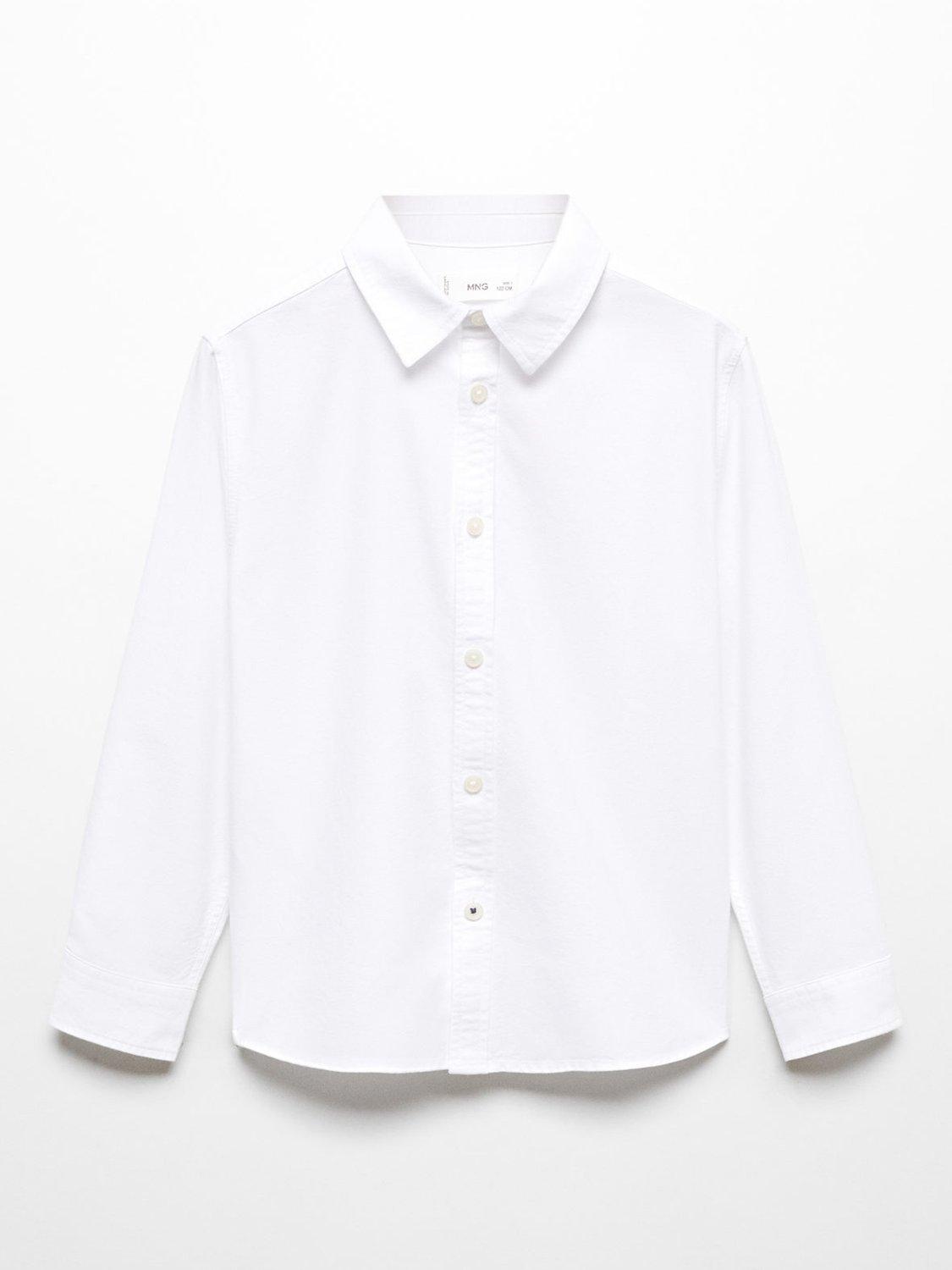 Mango Kids' Regular Fit Cotton Oxford Shirt, White