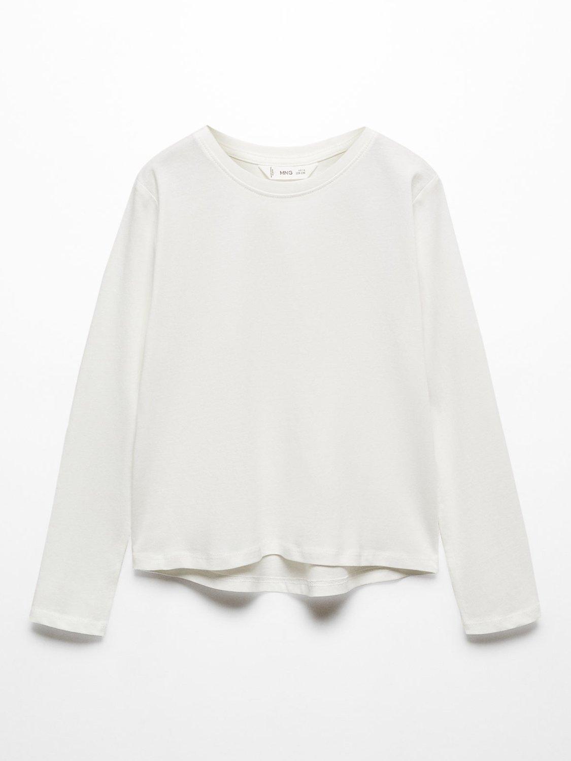 Mango Kids' Basica Cotton Long Sleeve T-Shirt, Natural White