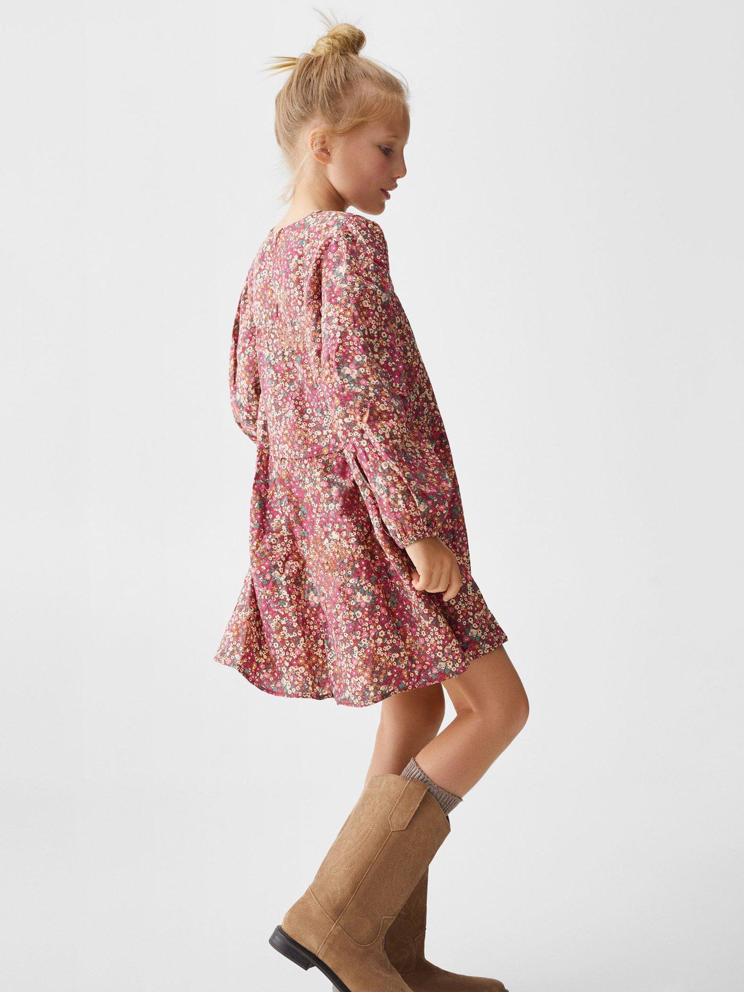 Mango Kids' Marg Floral Print Dress, Dark Red