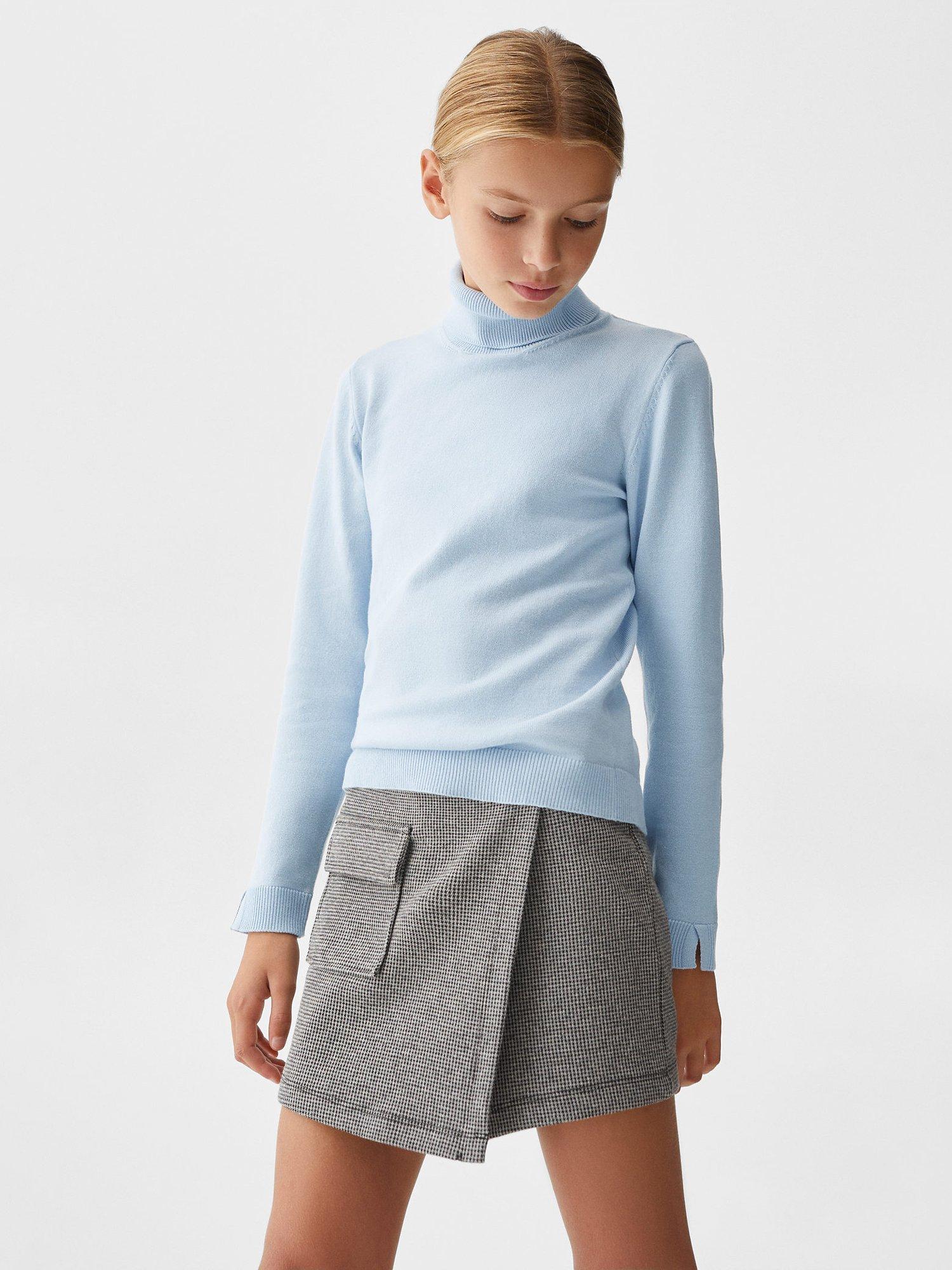 Mango Kids' Bella Turtleneck Jumper, Pastel Blue