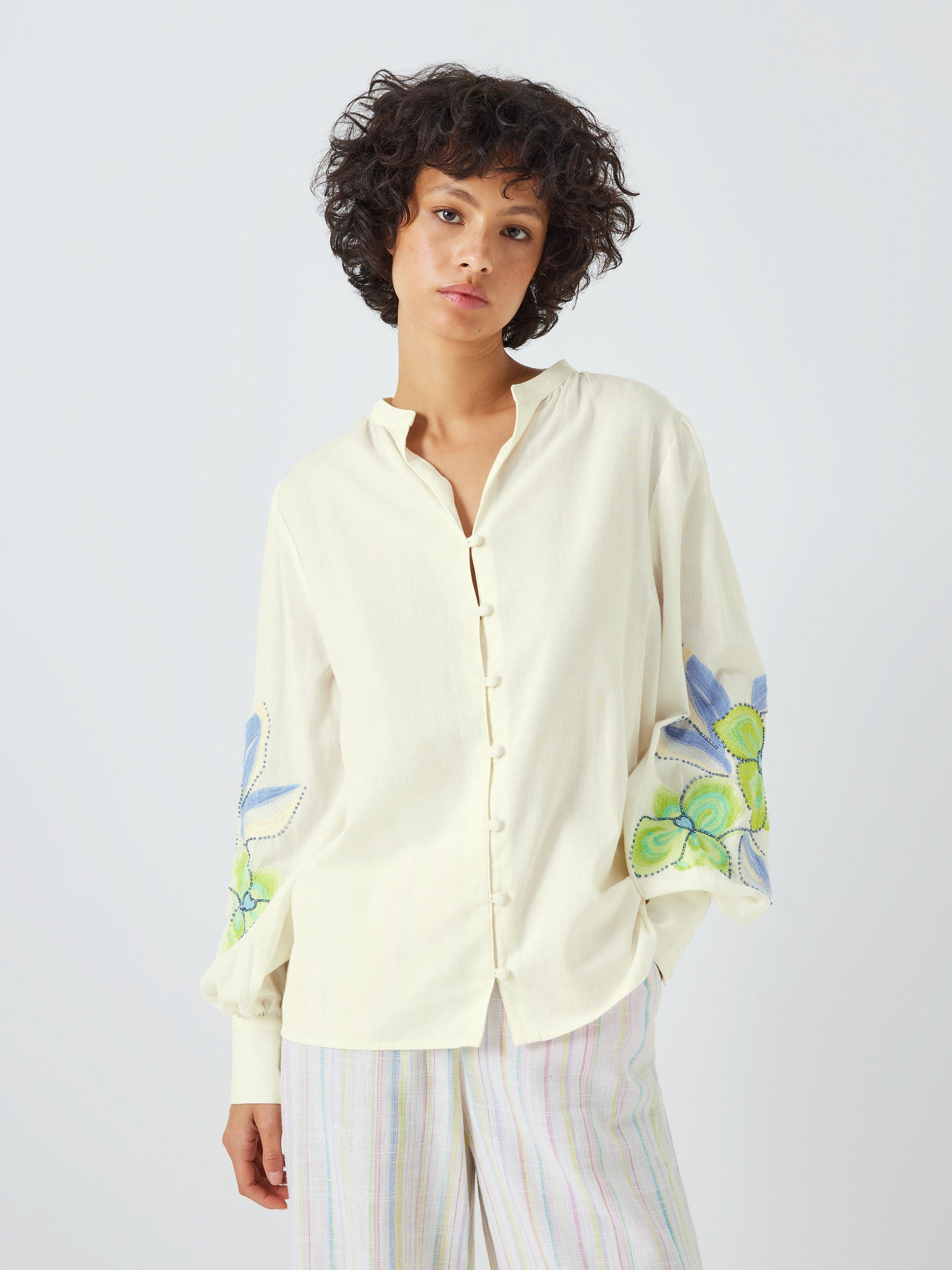 Fabienne Chapot Marielle Floral Embroidery Balloon Sleeve Blouse, Cream White