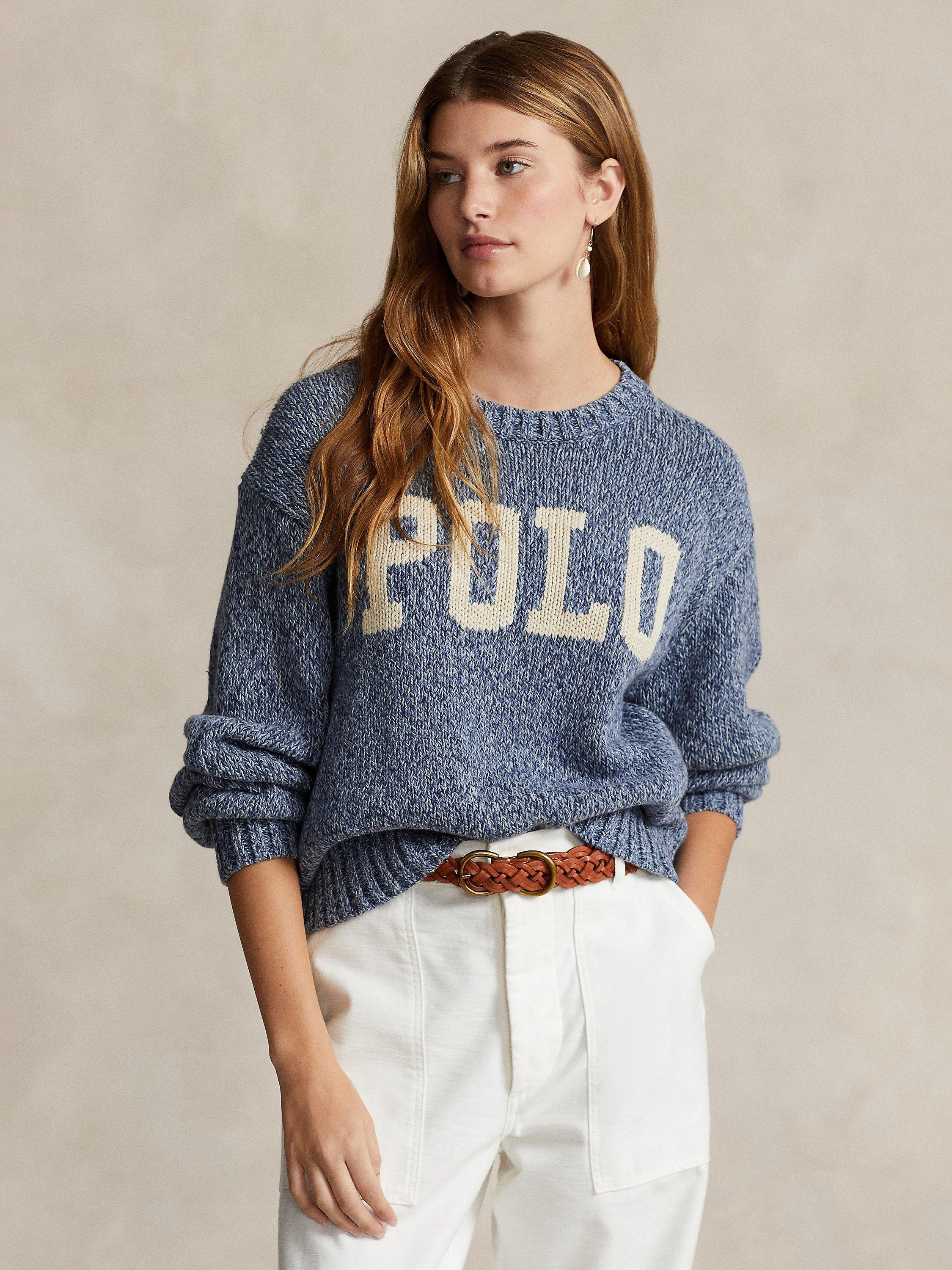 Polo Ralph Lauren Logo Intarsia Jumper, Denim Blue