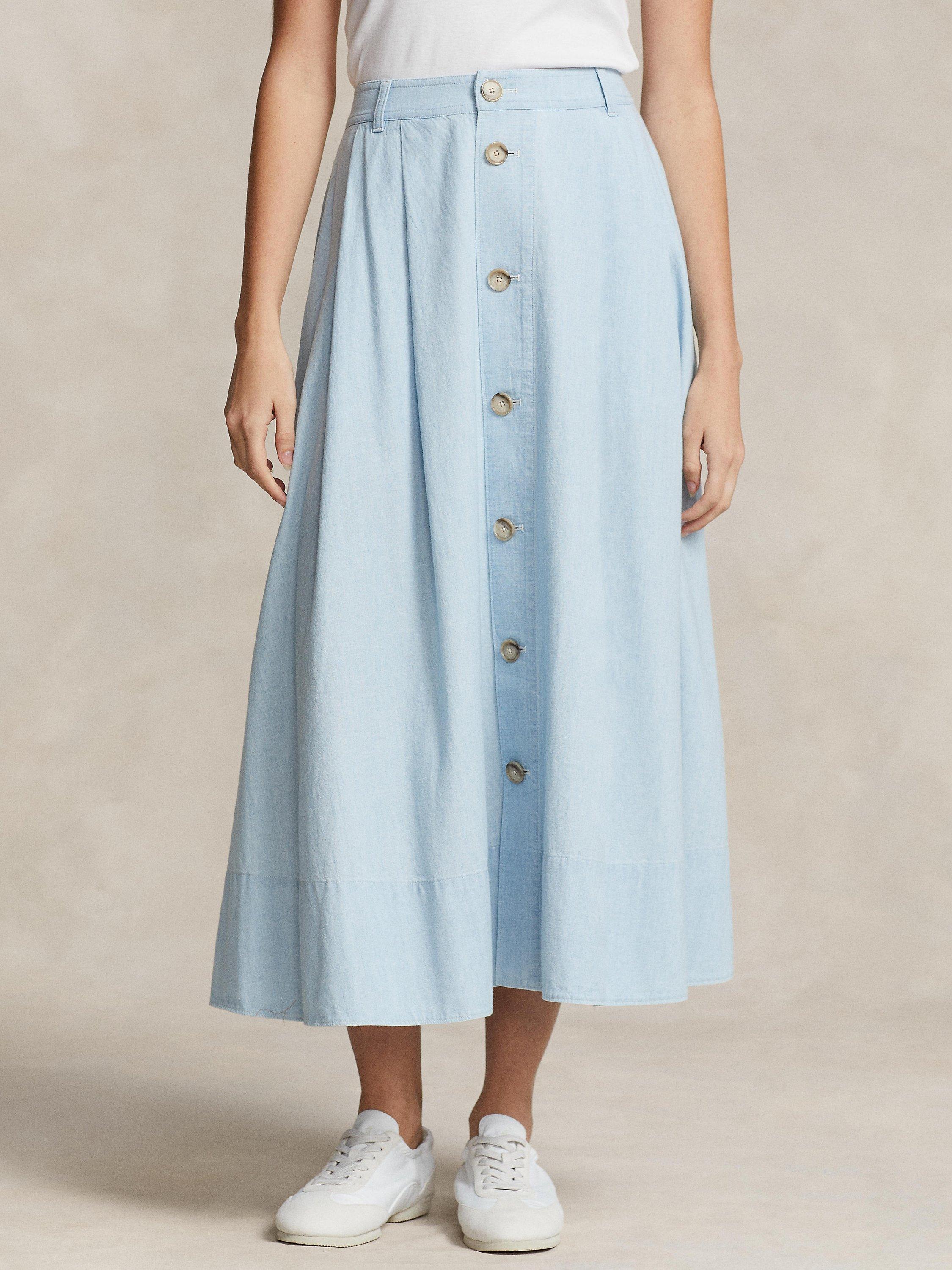 Polo Ralph Lauren Chambray Midi Skirt, Light Blue