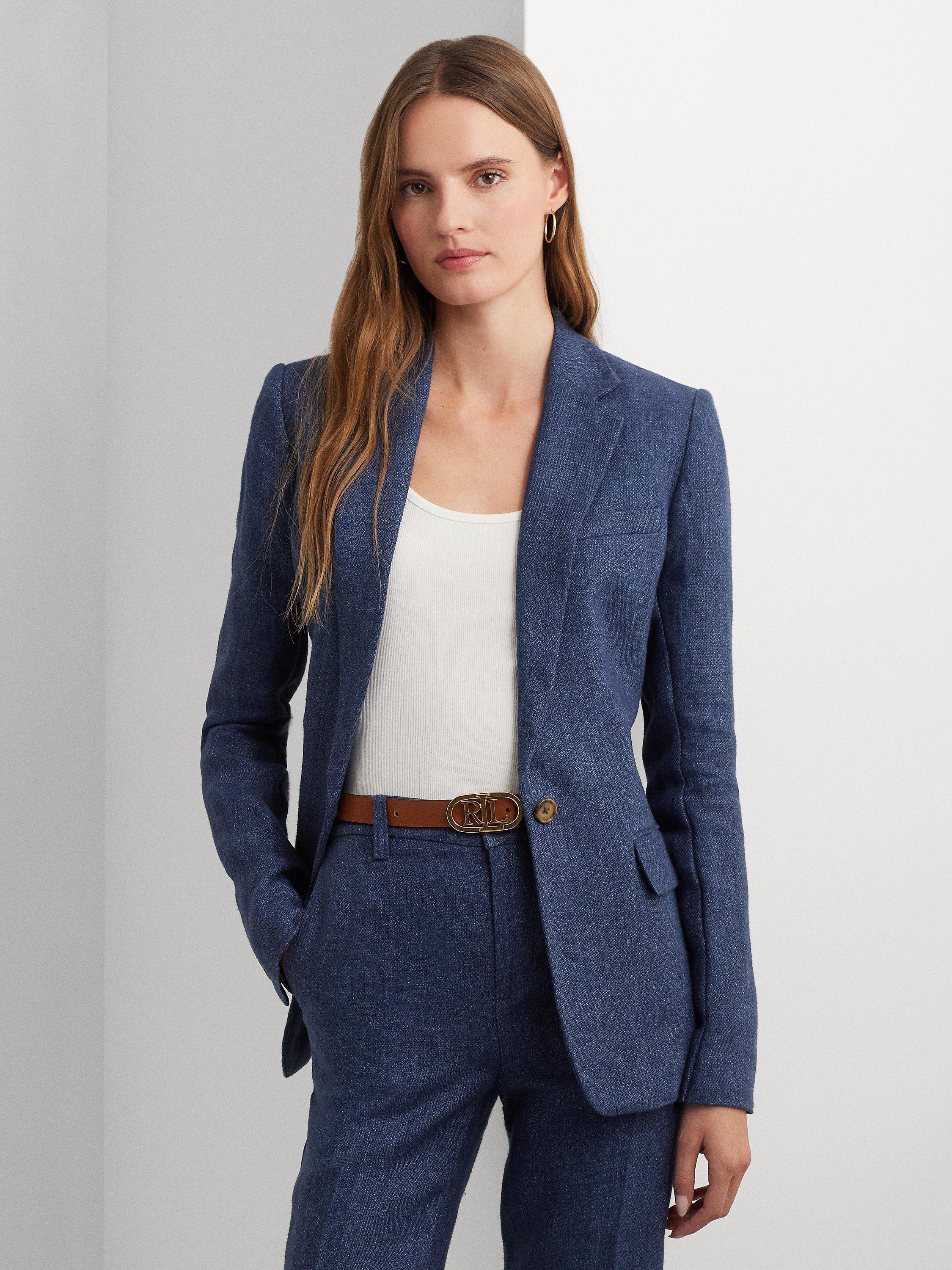 Lauren Ralph Lauren Bonaro Linen Blend Blazer, Mid Blue