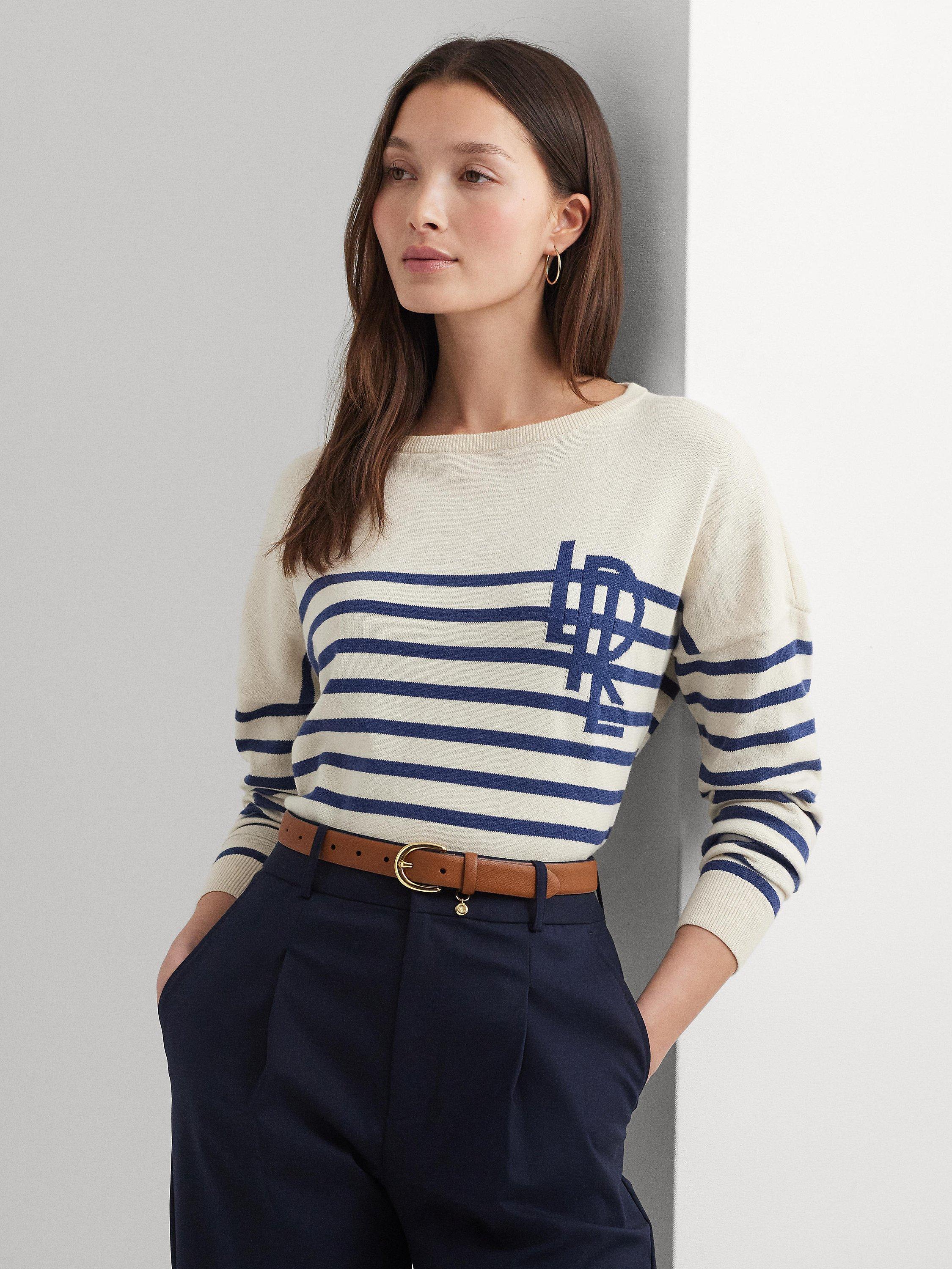 Lauren Ralph Lauren Hainvette Cotton Jumper, Natural/Blue