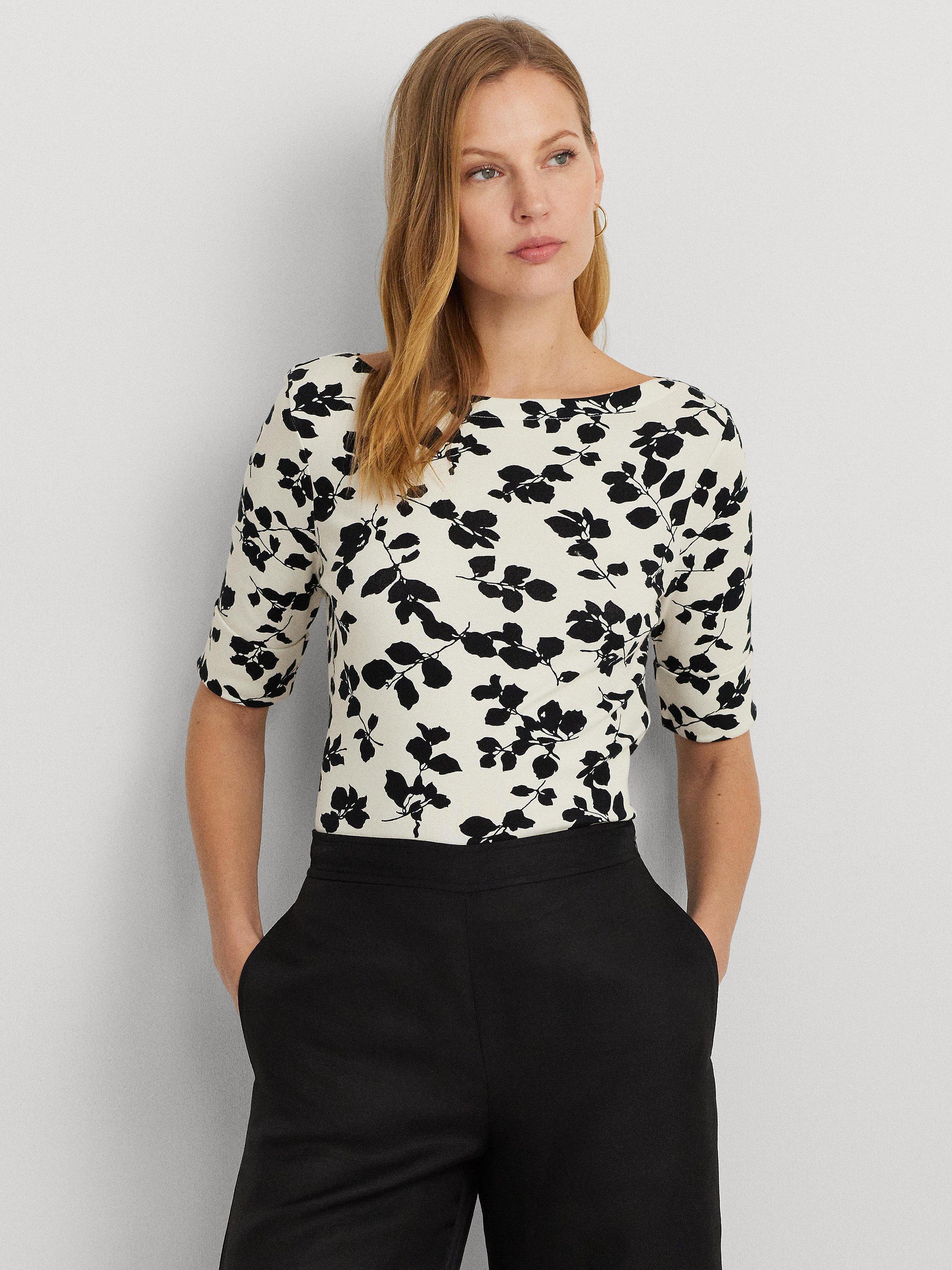 Lauren Ralph Lauren Judy Leaf Print Top, Cream/Black