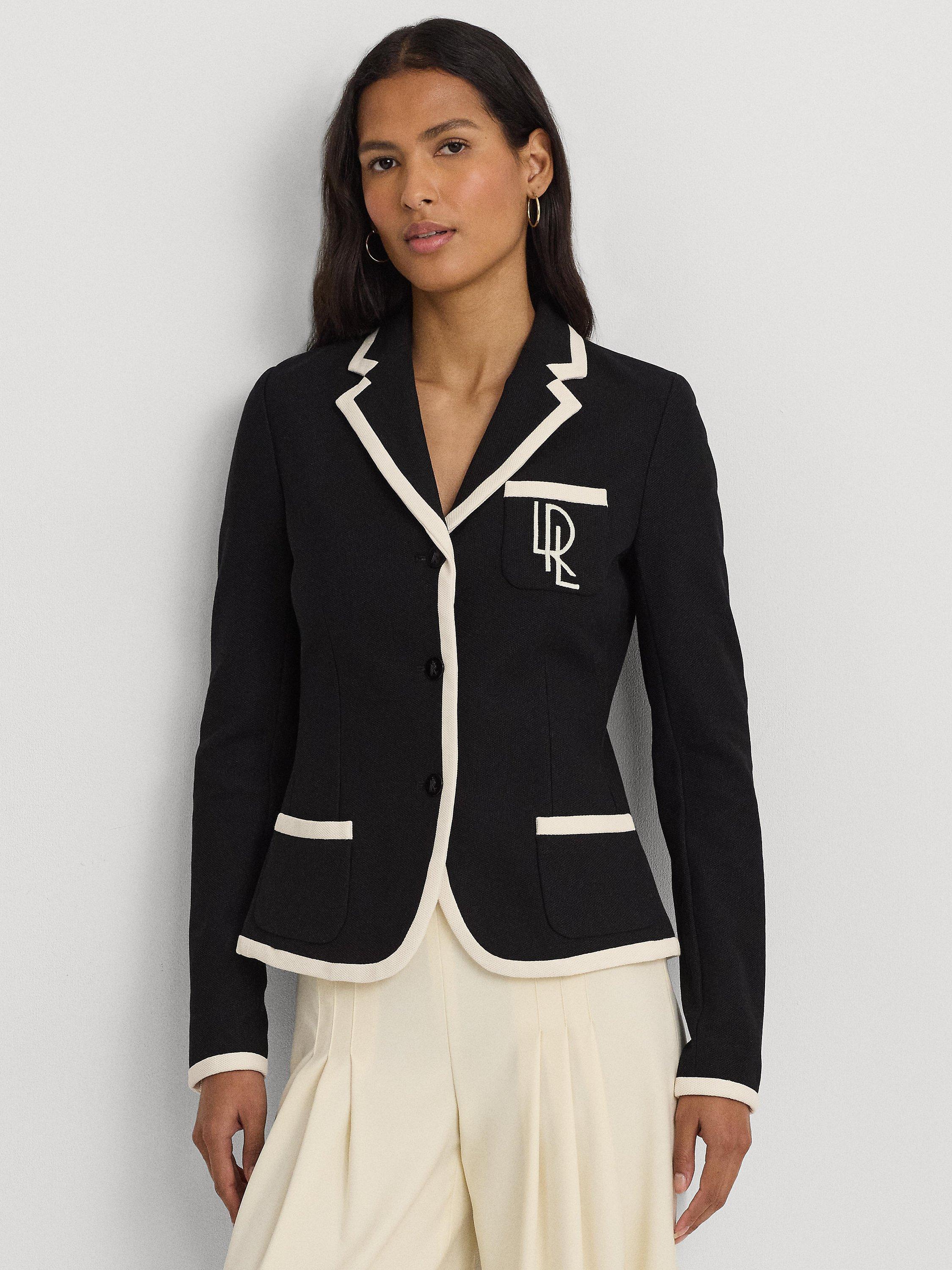 Lauren Ralph Lauren Vincenzina Contrast Trim Blazer, Black/Multi