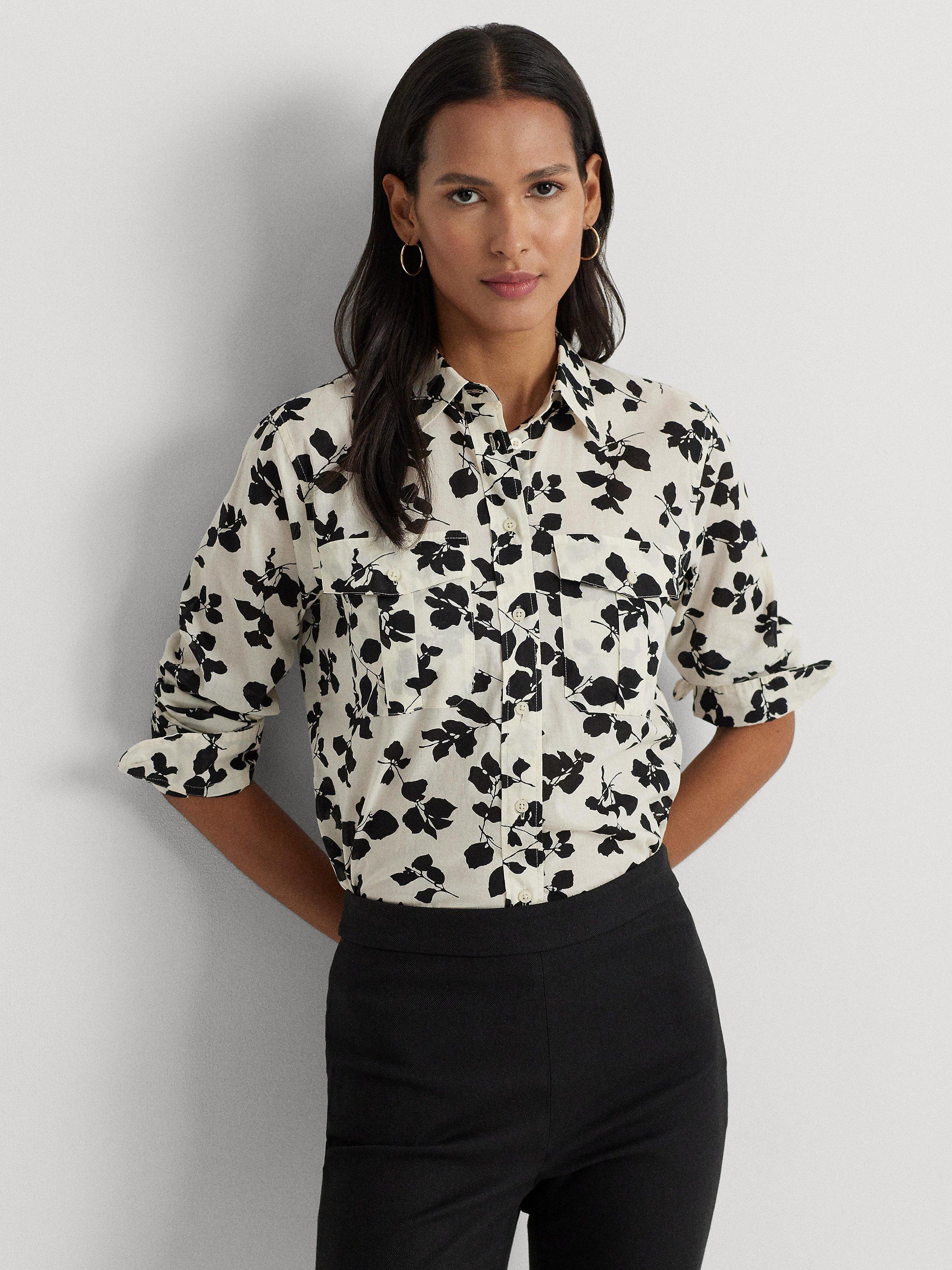 Lauren Ralph Lauren Courtenay Floral Cotton Shirt, Natural/Black