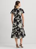 Lauren Ralph Lauren Belforette Rose Print Linen Wrap Dress, Black/Multi