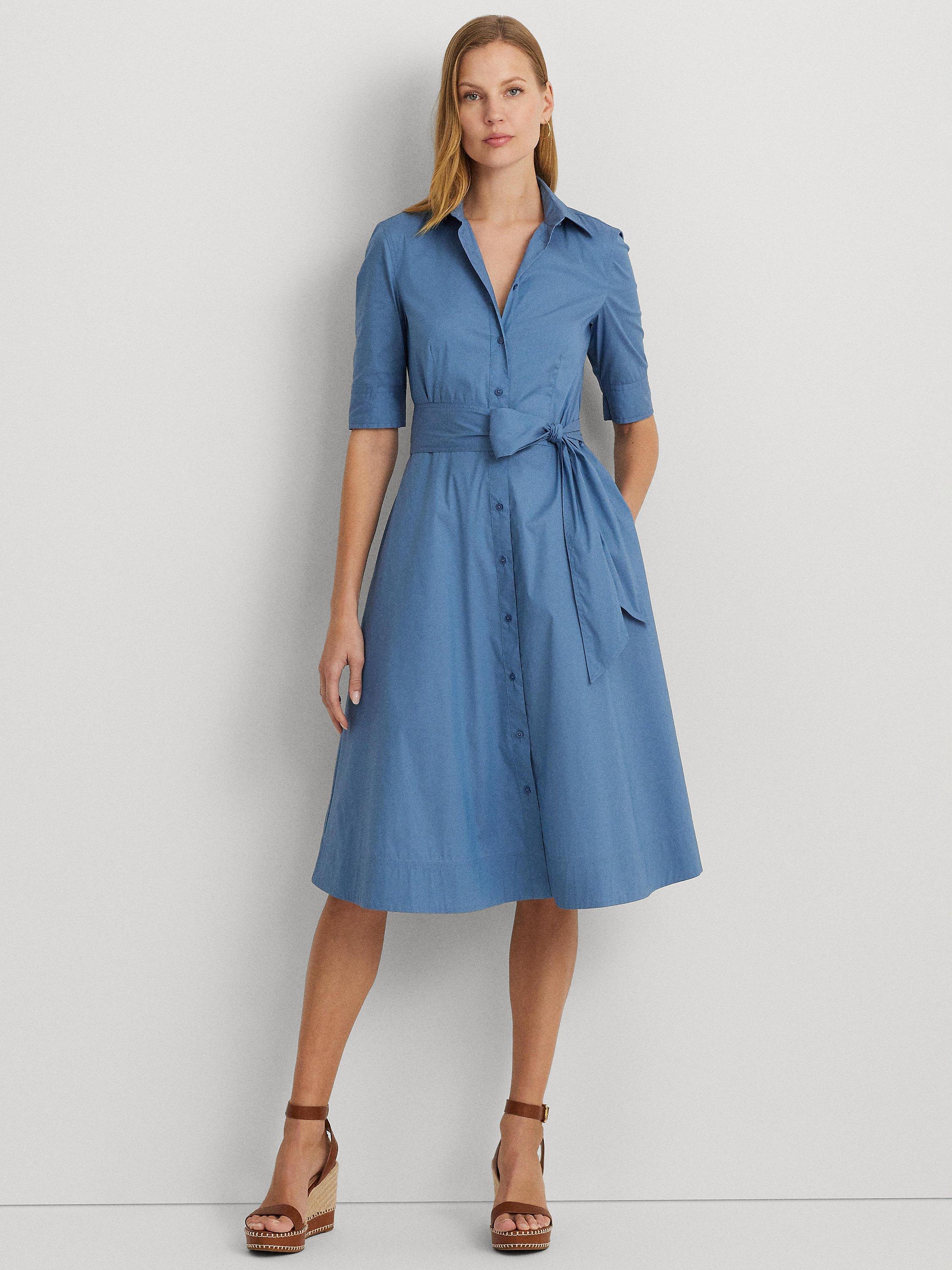 Lauren Ralph Lauren Finnbarr Short Sleeve Shirt Dress, Mid Blue