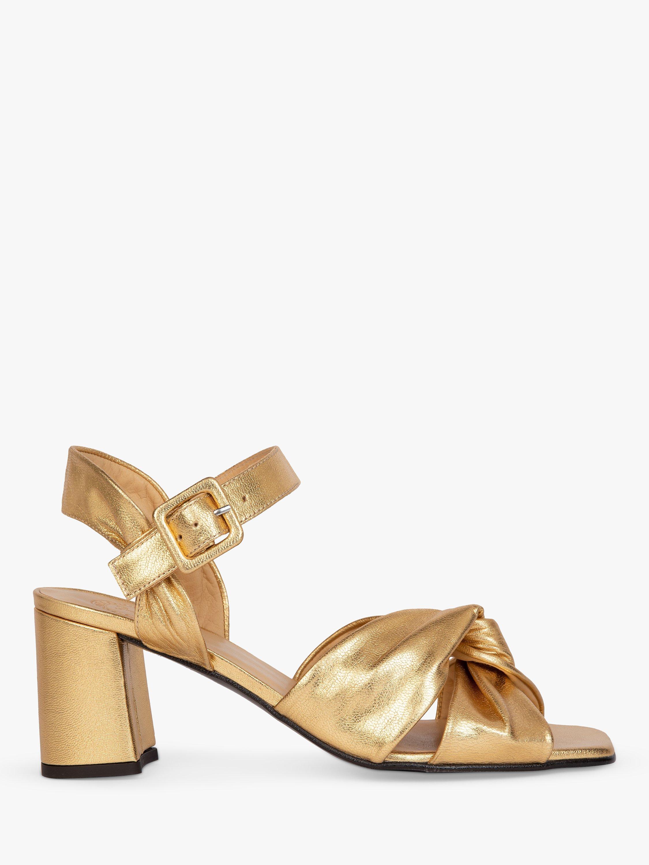 Product image 1 of 5, which shows Penelope Chilvers Infinity Leather Block Heel Sandals, Gold, 7